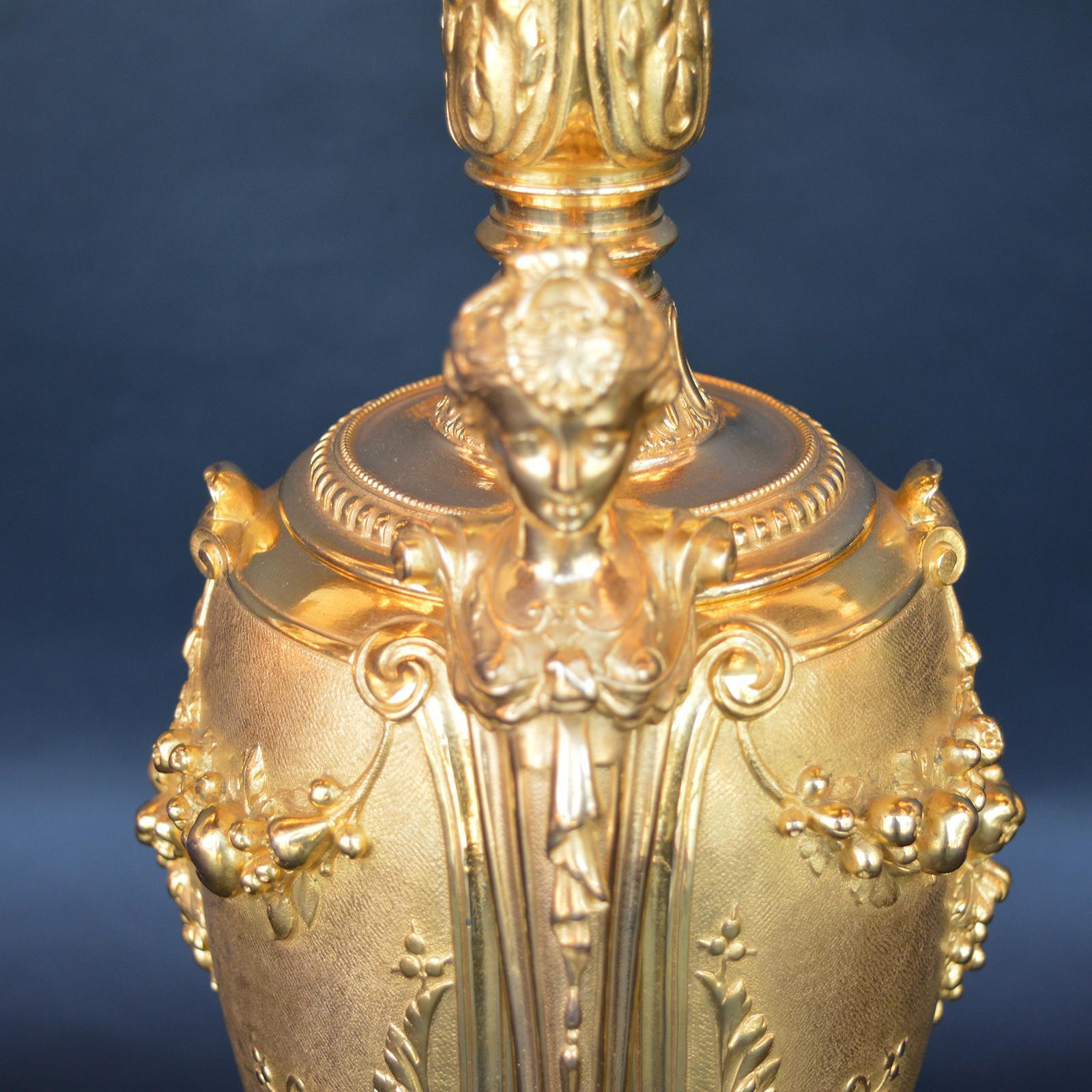 Pair of Bronze Gilt 19 Century French Jars with Marble Vase, 1890s For Sale 2