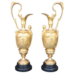 Pair of Bronze Gilt 19 Century French Jars with Marmol Vase, 1890s