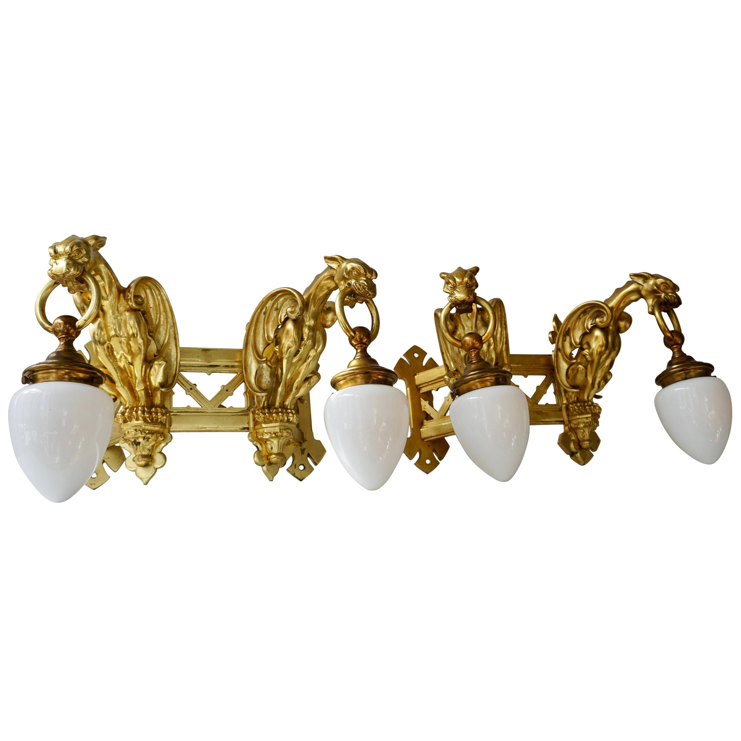 Pair of French Bronze Art Nouveau Winged Griffin Wall Sconces at 1stDibs