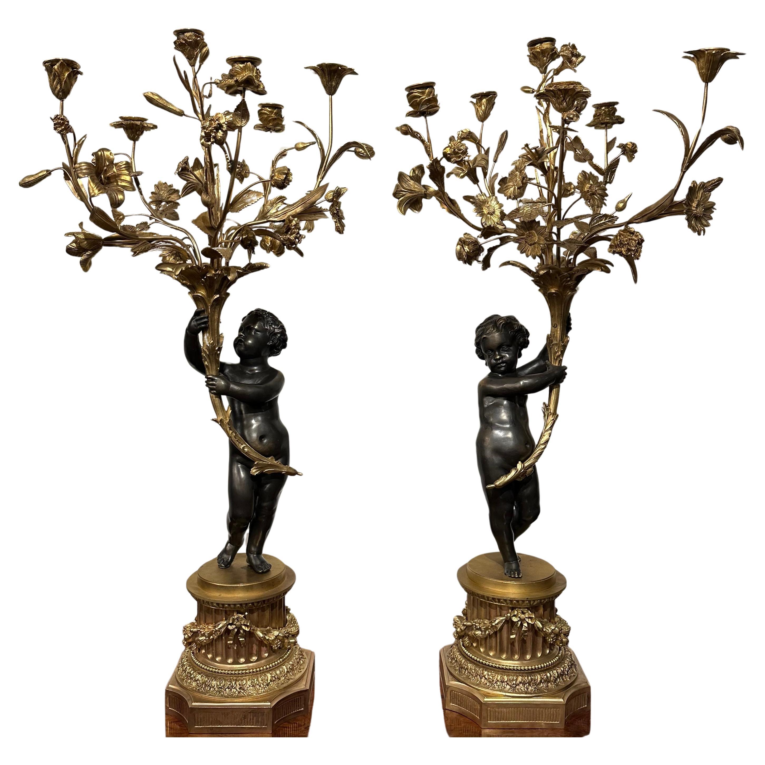 Pair Of Bronze Gilt Candelabras