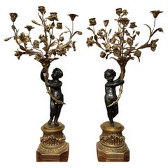 Antique Pair Of Bronze Gilt Candelabras