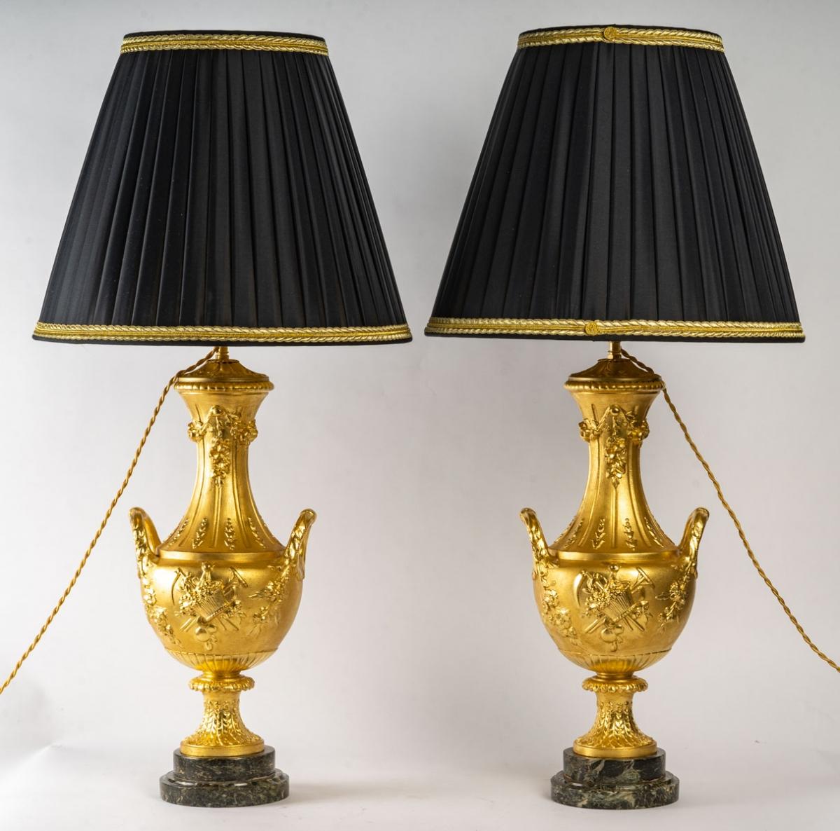 European Pair of Bronze Gilt Leaf Lamps
