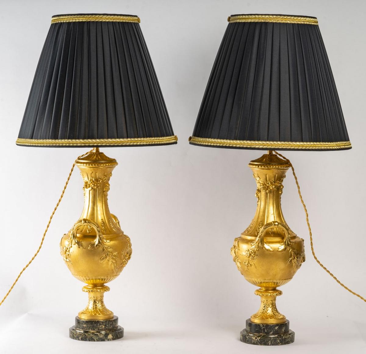 Late 19th Century Pair of Bronze Gilt Leaf Lamps