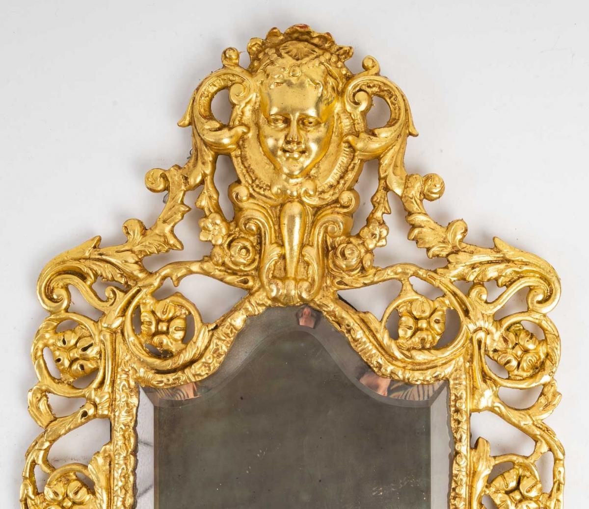 European Pair of Bronze Gilt Leaf Mirror Wall Lights