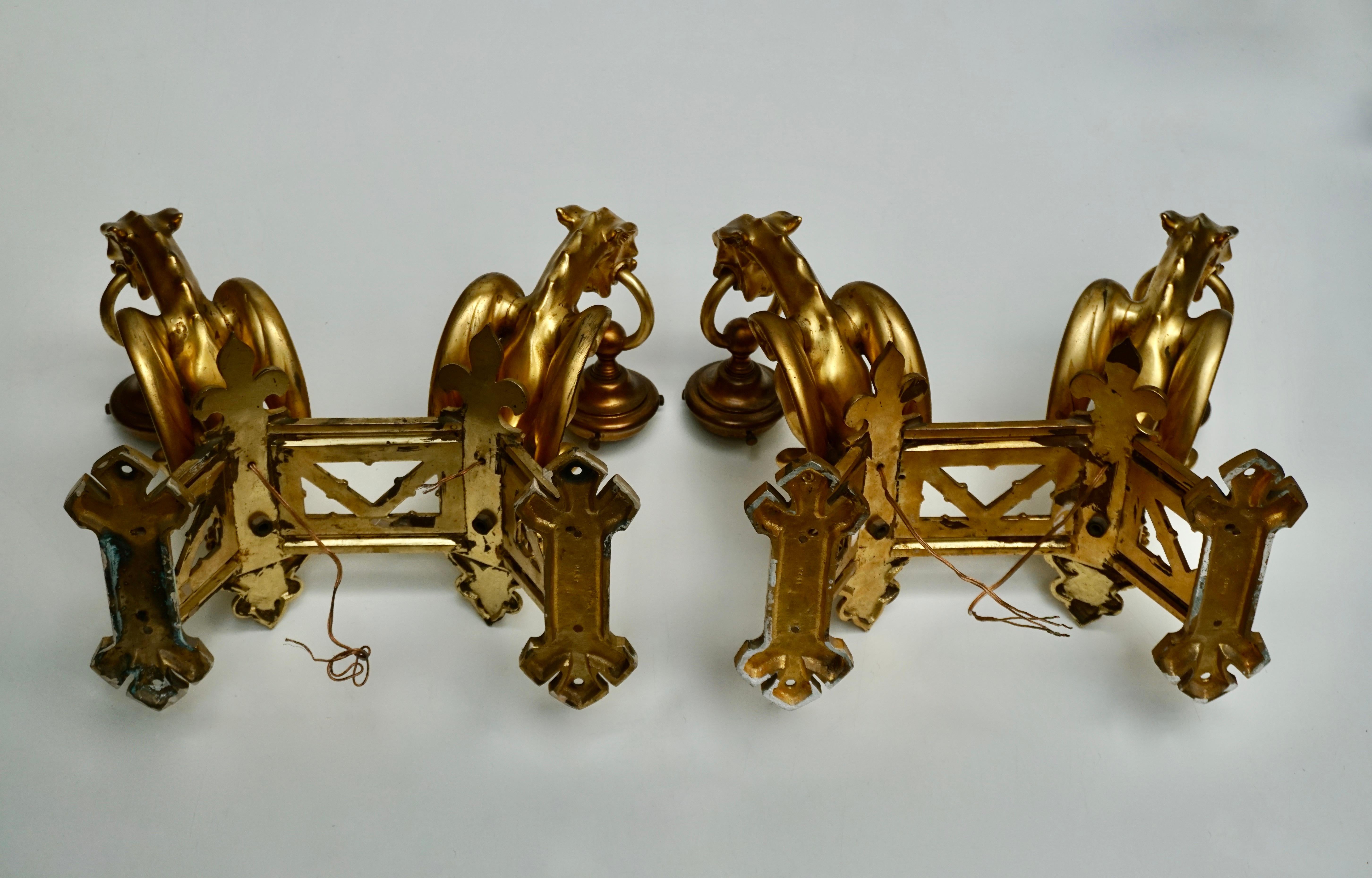 Pair of Bronze Gilt Wall Sconces Representing Two Griffins For Sale 12