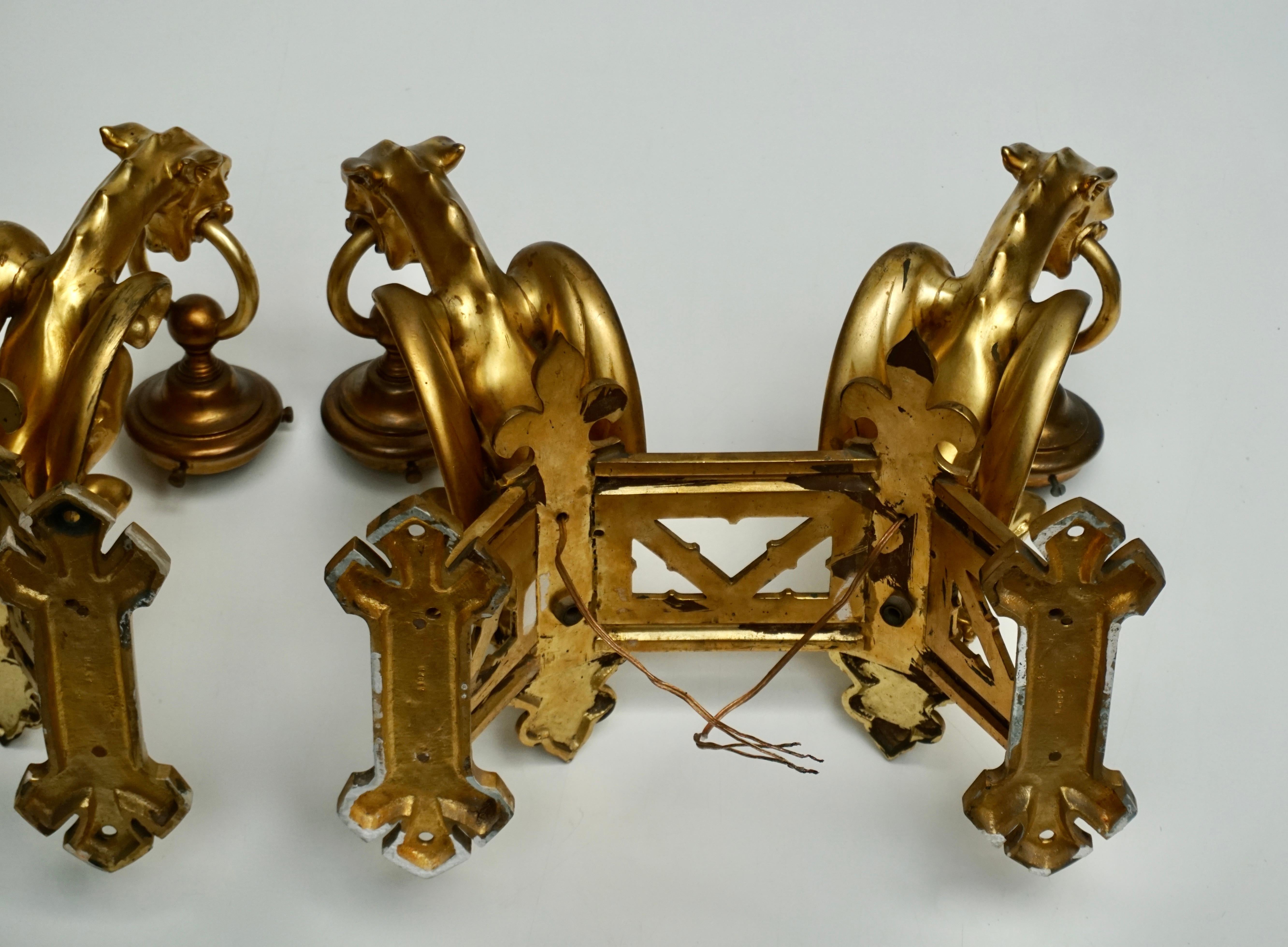 Pair of Bronze Gilt Wall Sconces Representing Two Griffins For Sale 13