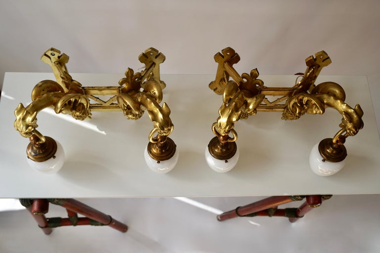Pair of Bronze Gilt Wall Sconces Representing Two Griffins 1