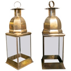 Pair of Bronze Glass Paneled Lanterns