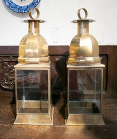 Pair of Bronze Glass Paneled Lanterns