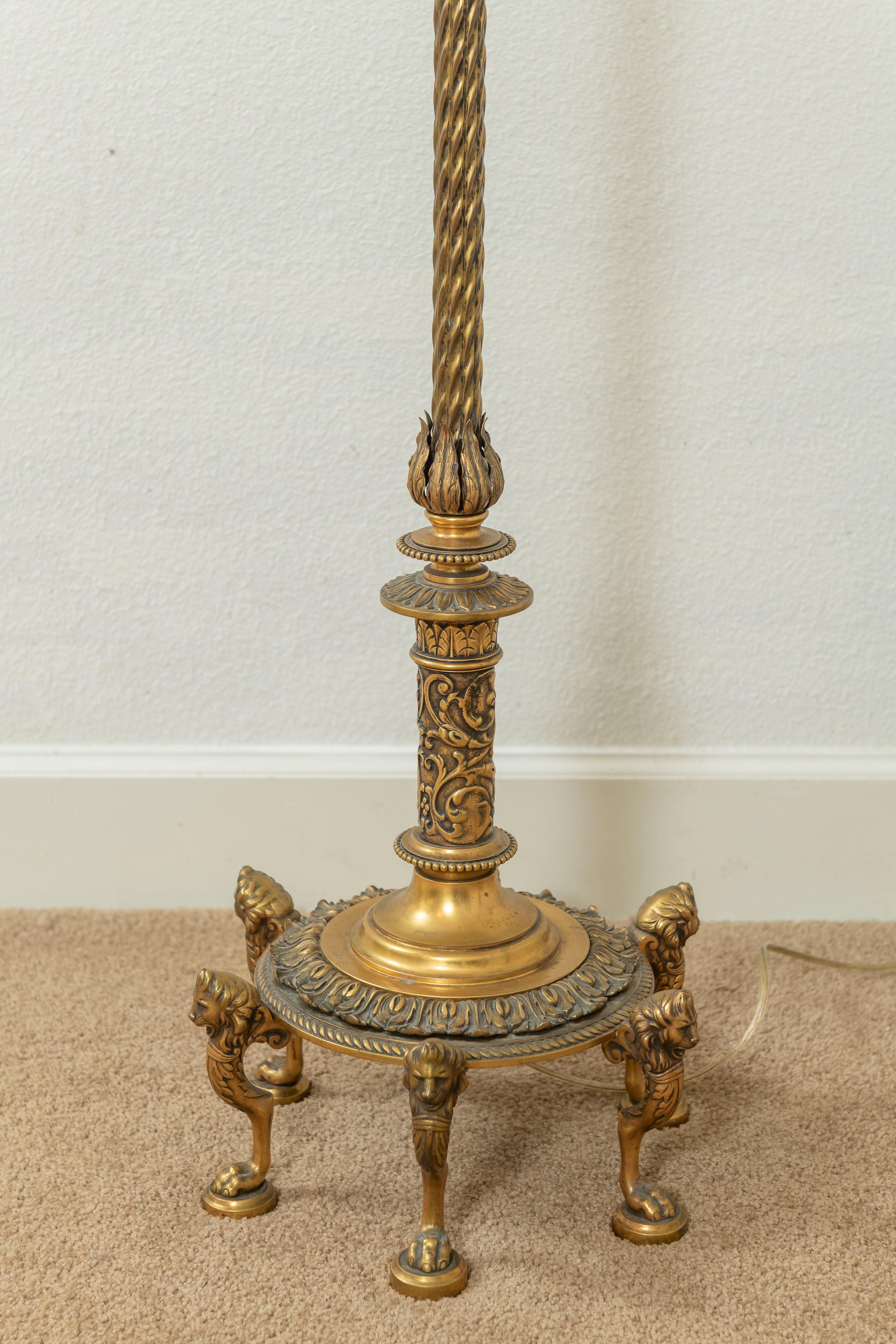 Pair of Bronze & Glass Torchiere Floor Lamps with Nudes on the Glass, circa 1915 7