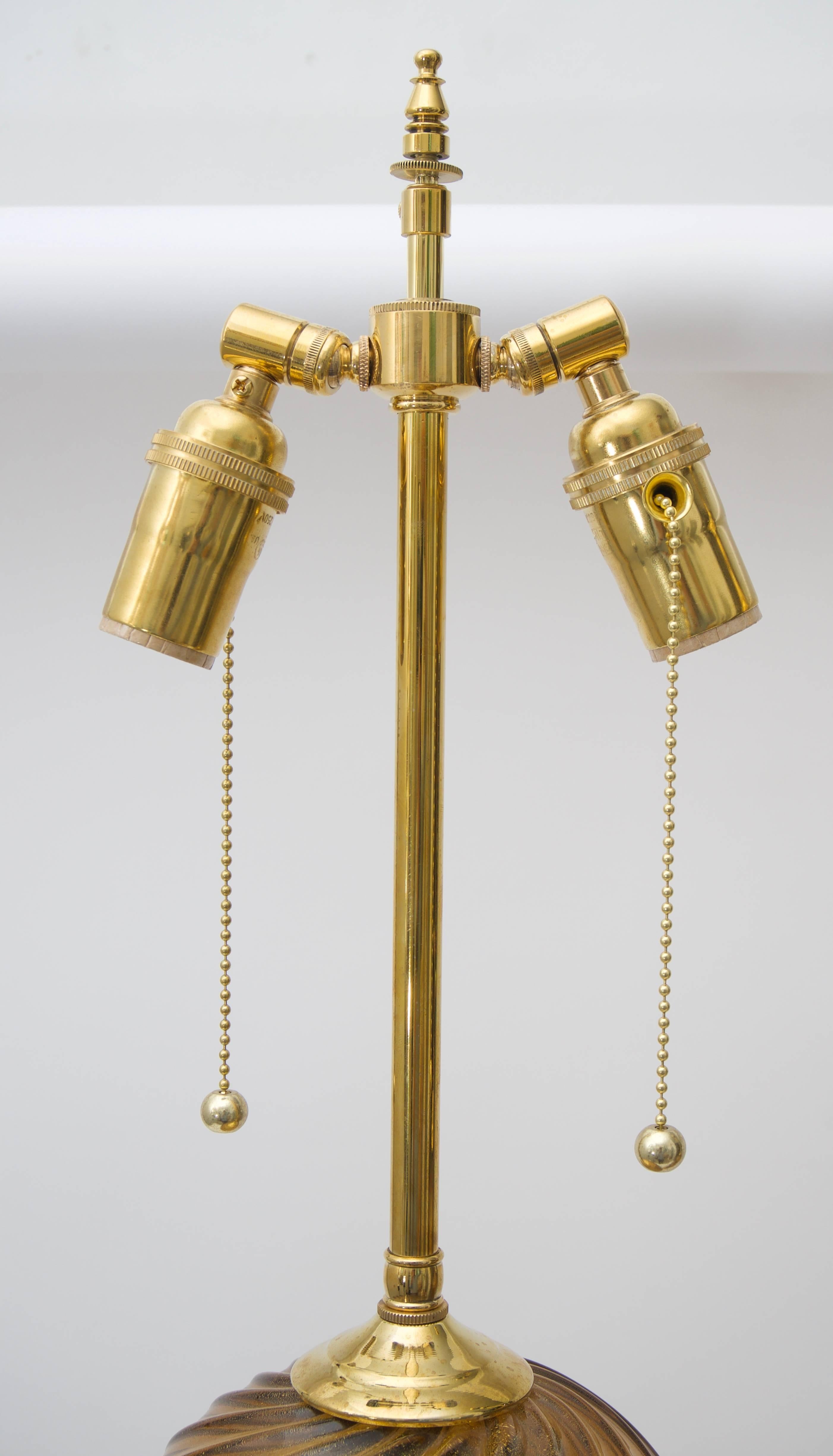 Brass Pair of Bronze Gold Color Murano Glass Table Lamps 