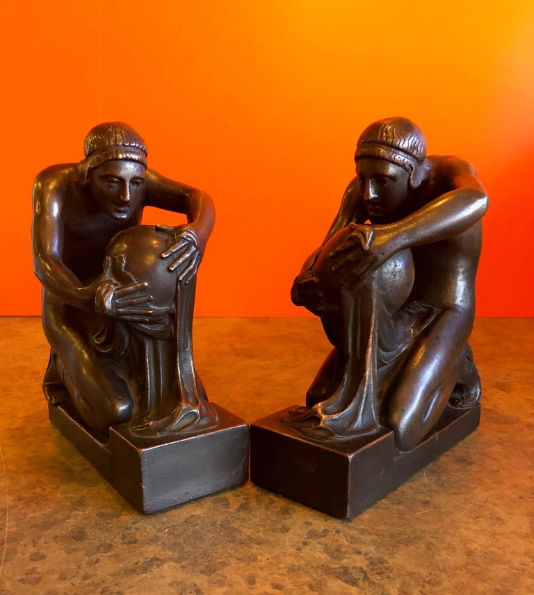 Pair of Bronze Greek Scholar Bookends by Pompeian Bronze Co. at 1stDibs