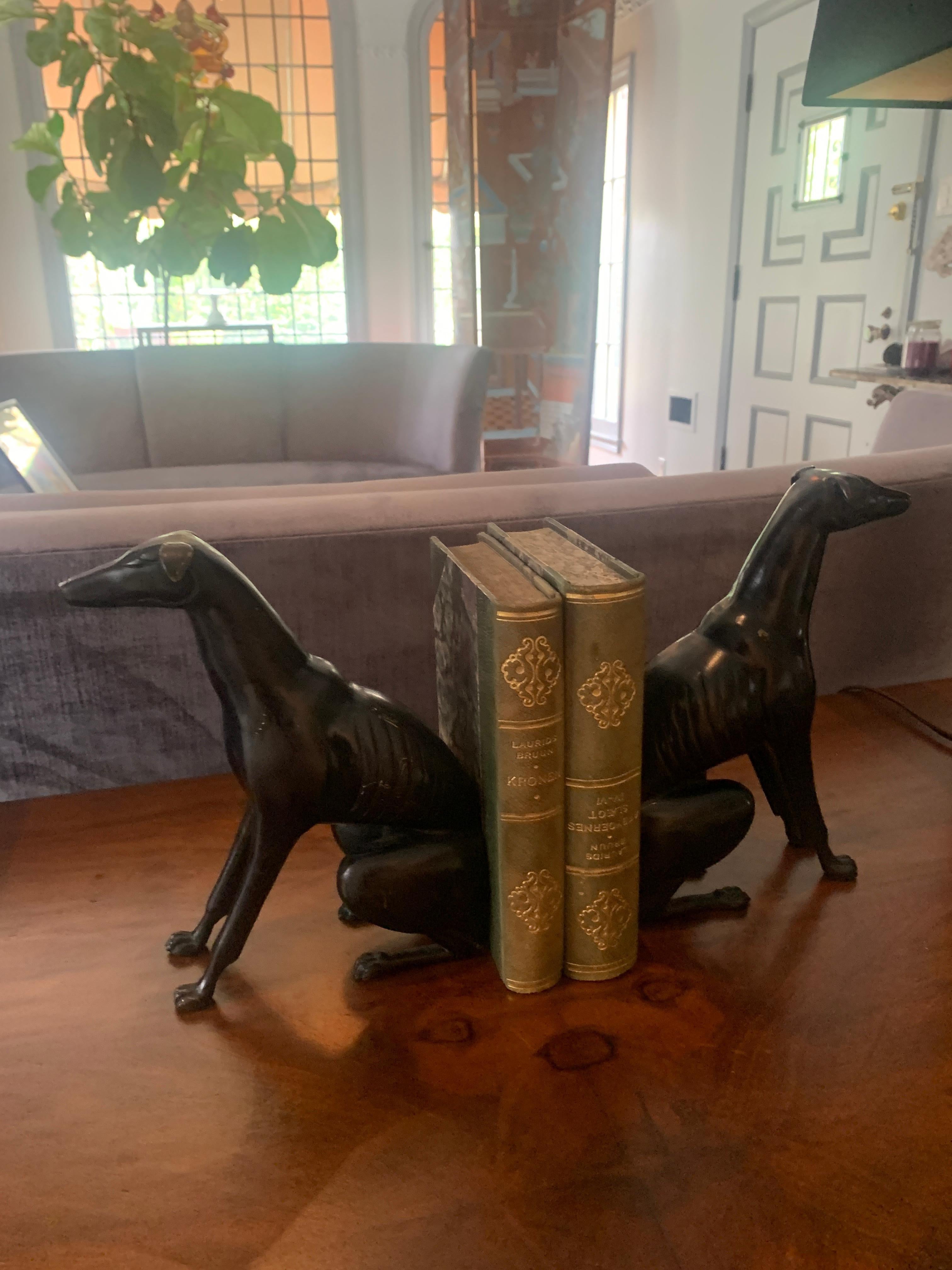 Art Deco Pair of Bronze Greyhound Bookends