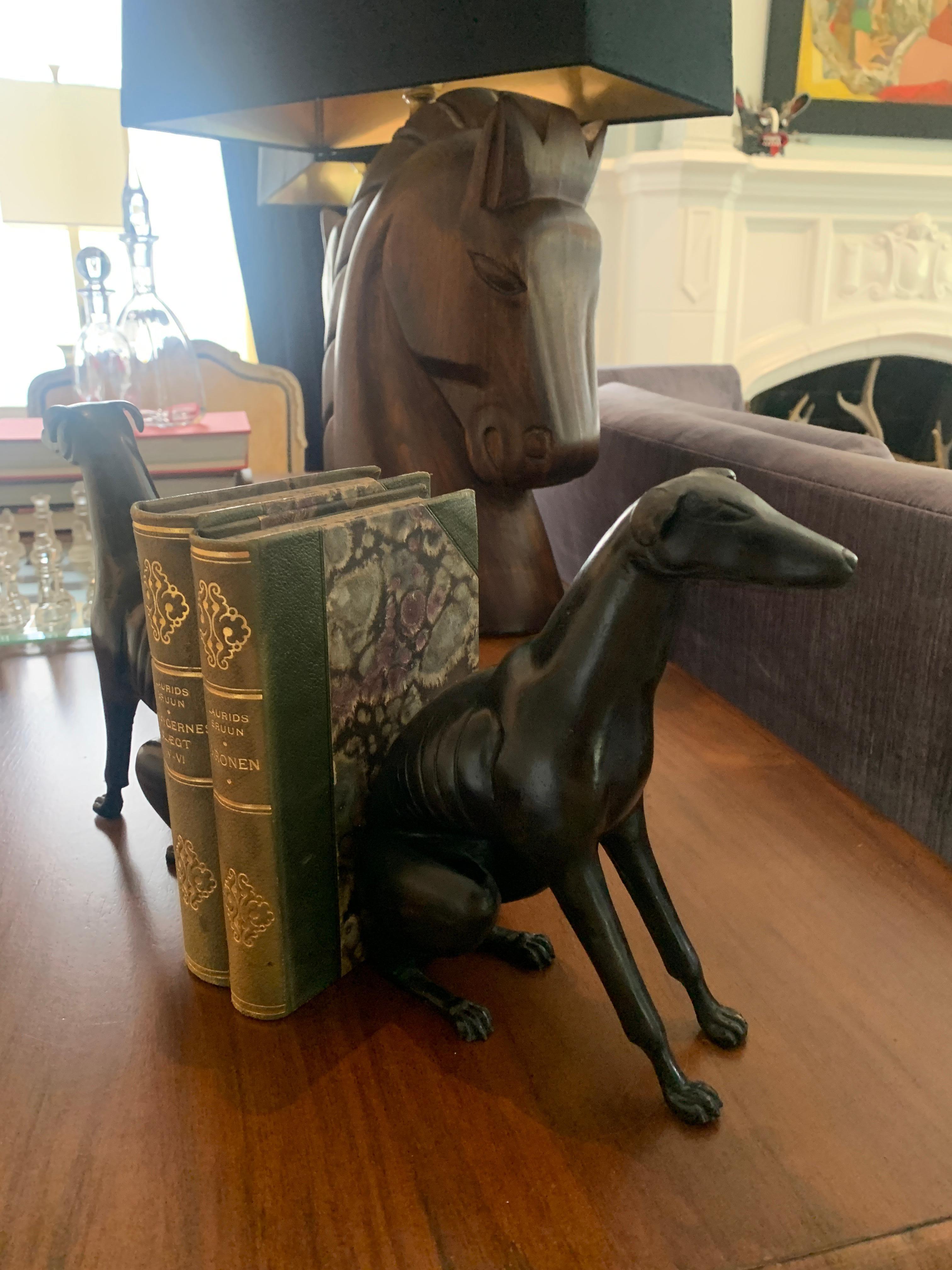 French Pair of Bronze Greyhound Bookends
