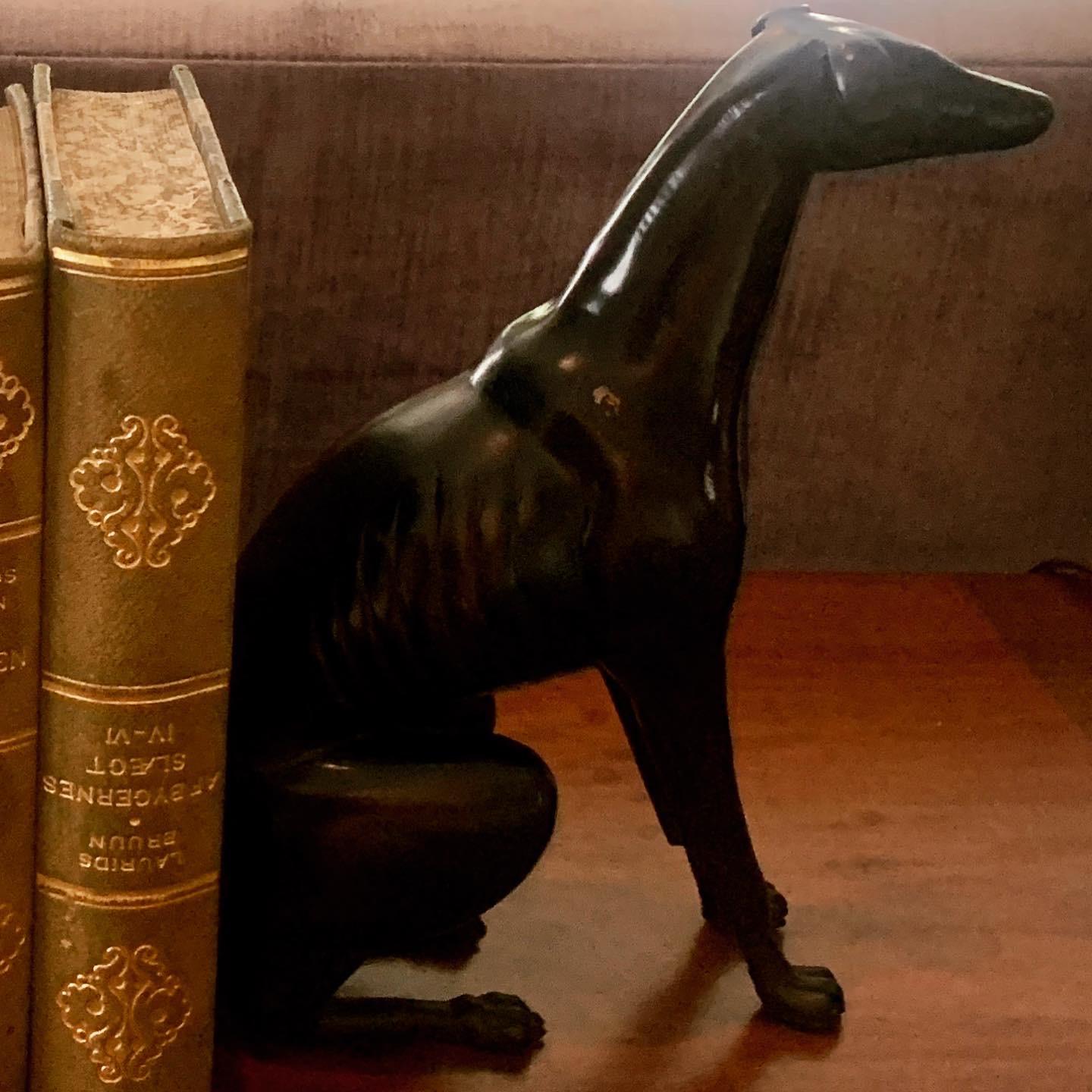 Patinated Pair of Bronze Greyhound Bookends