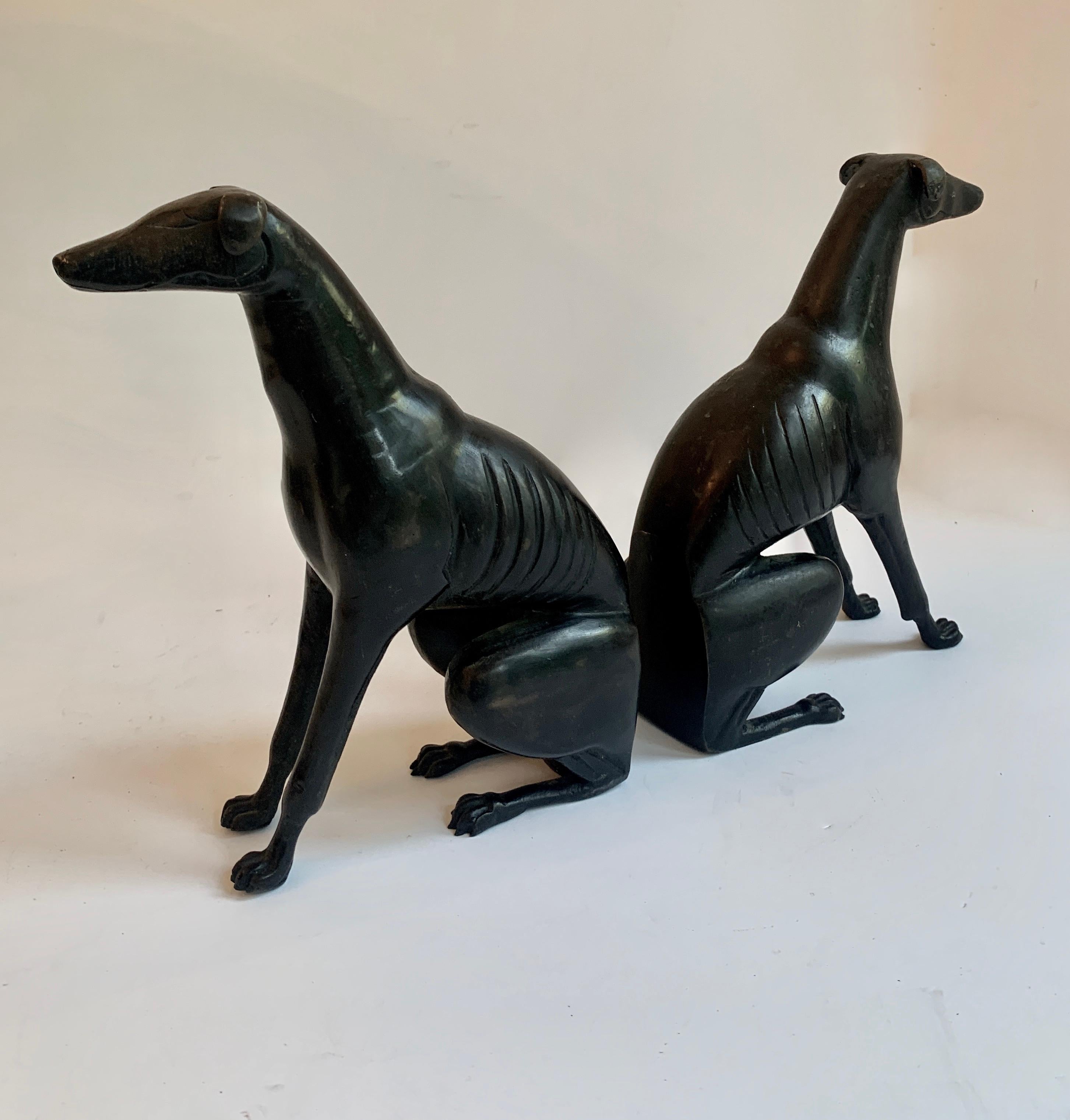 20th Century Pair of Bronze Greyhound Bookends