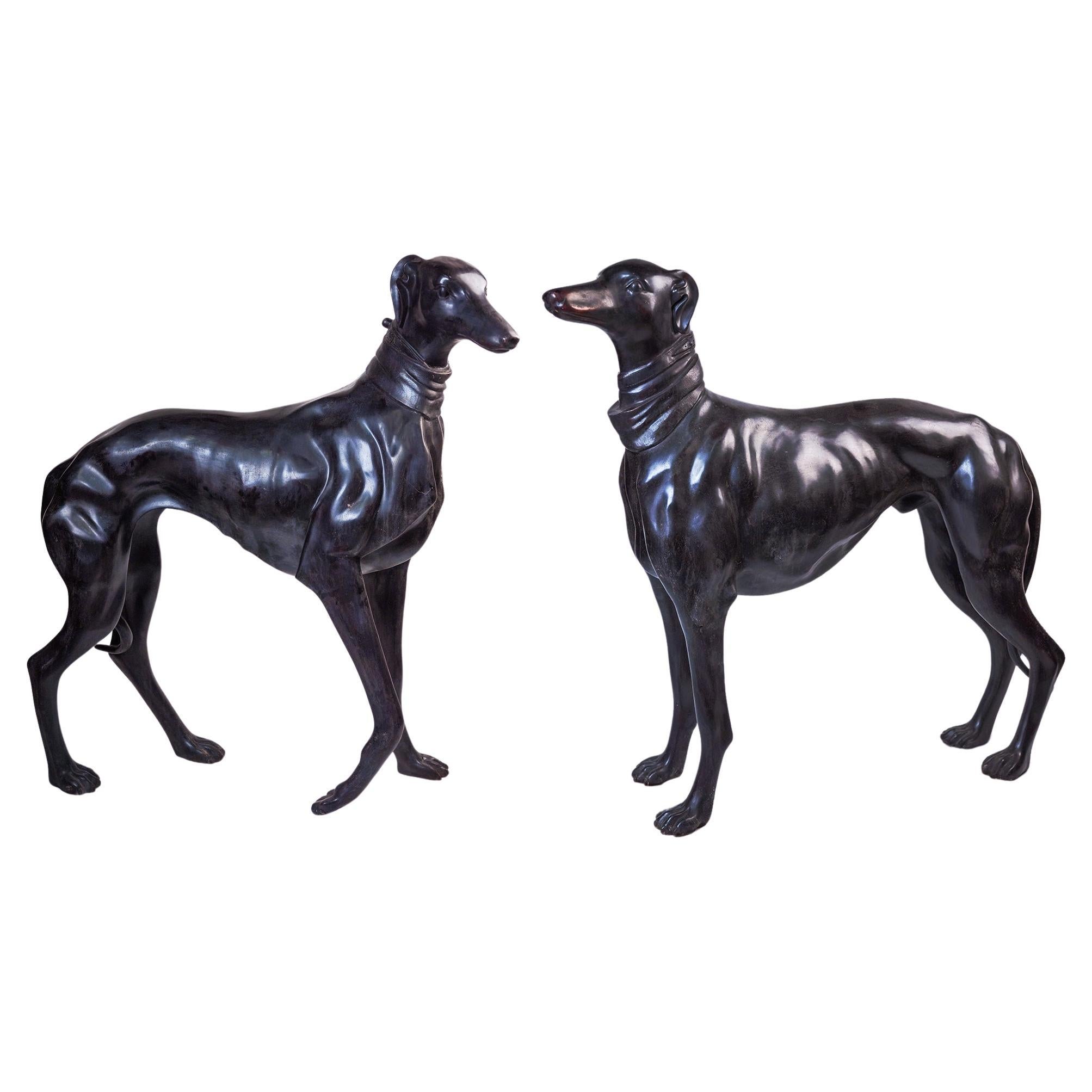 Pair of bronze greyhounds For Sale
