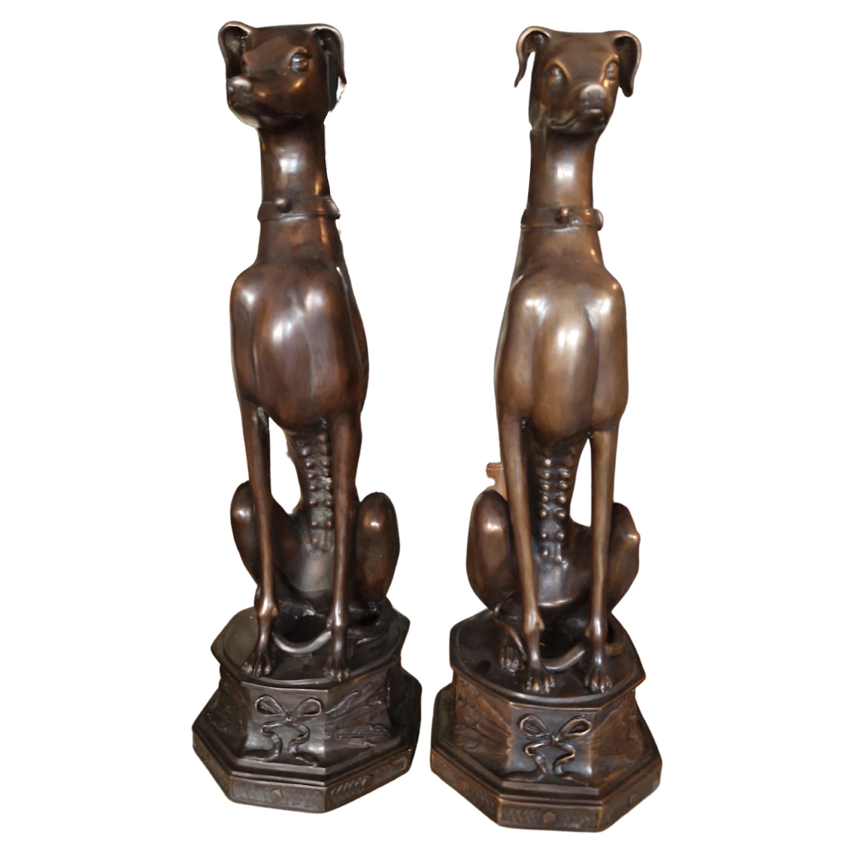 Pair of Bronze Greyhounds, Large Art Deco Whippets