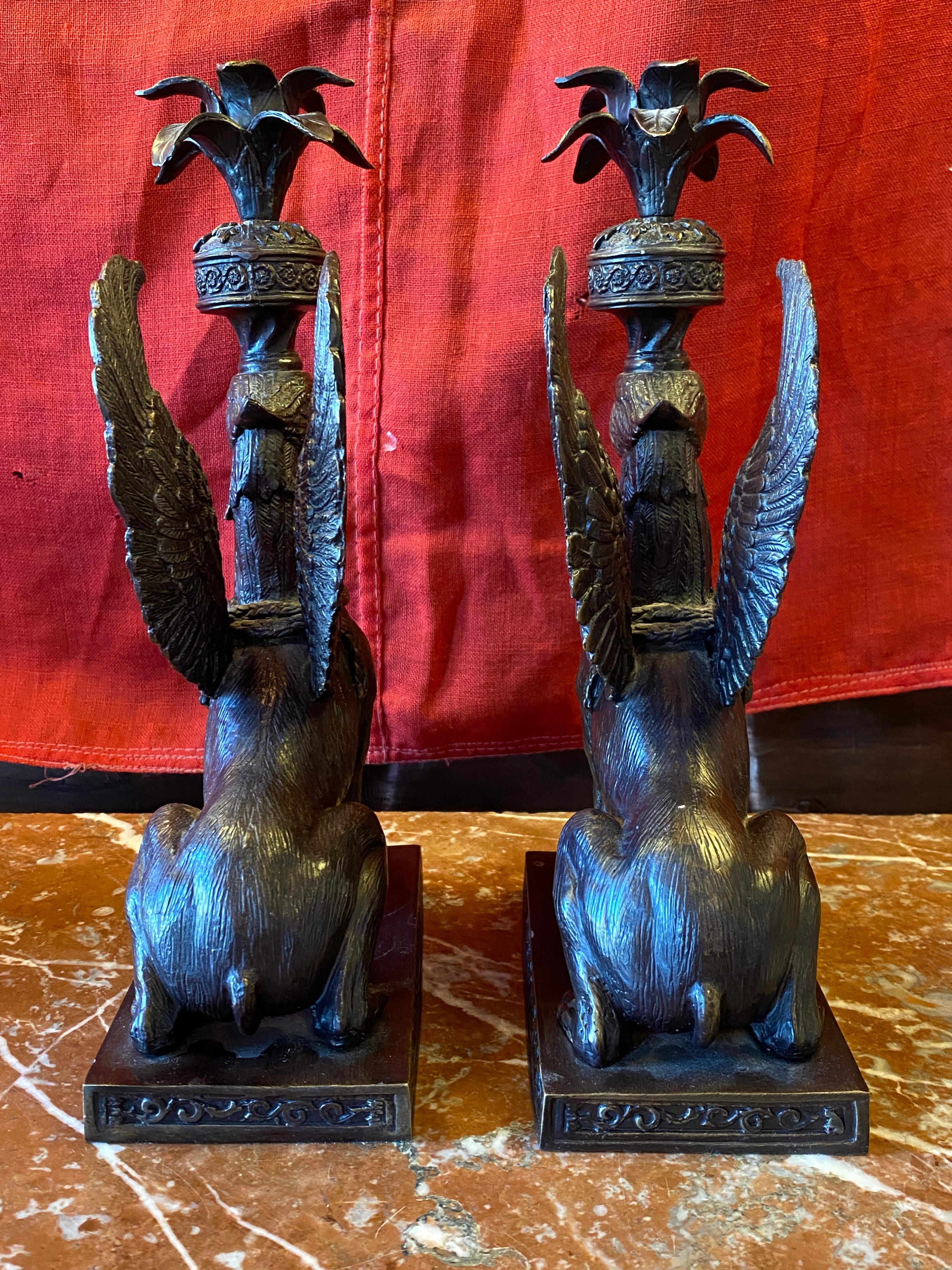 Pair of Bronze Griffin form Candle Holders 1