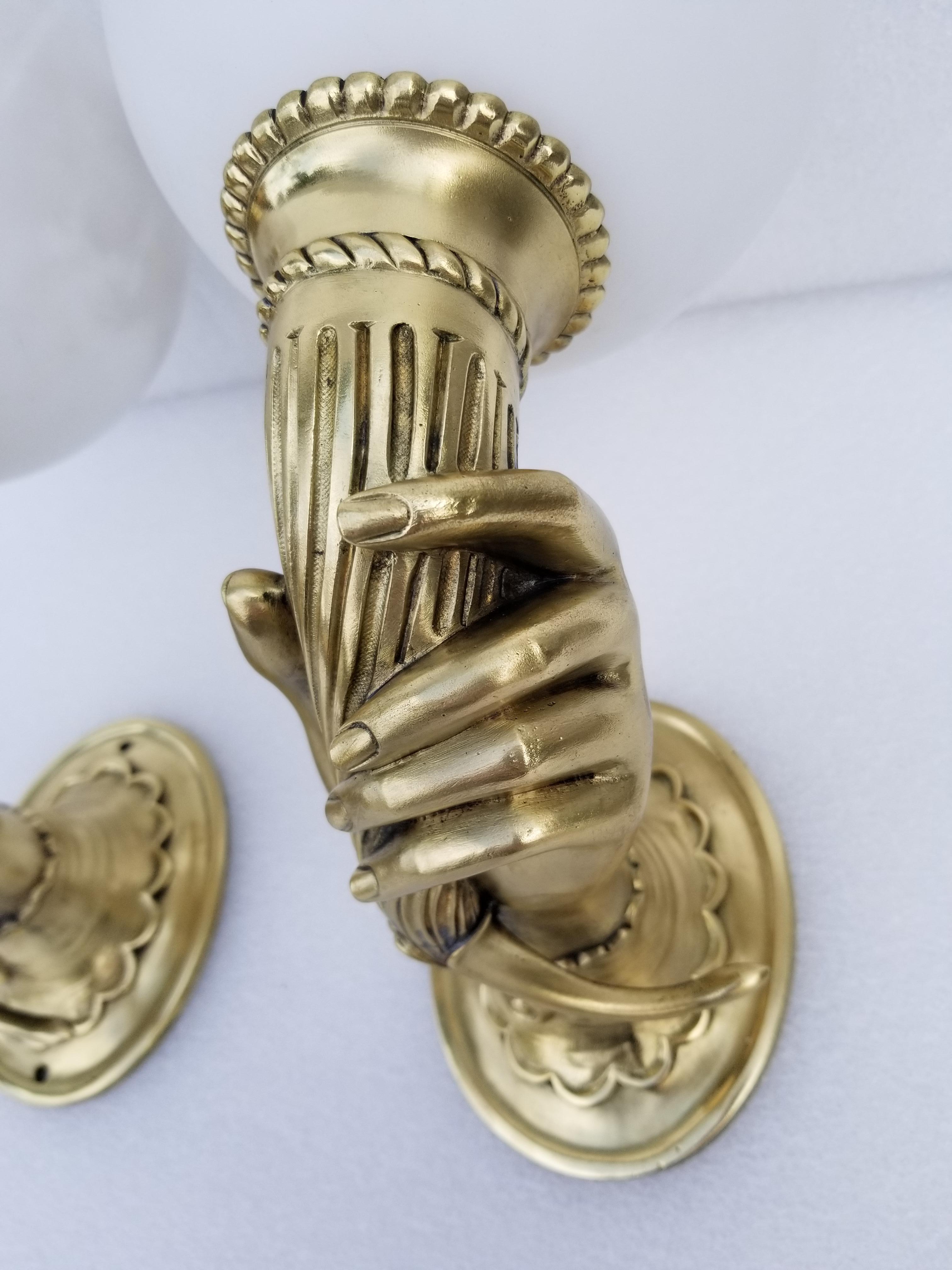 Paar Bronze-Hand-Wandleuchter von Maison Jansen, 3 Paare verfügbar im Angebot 6