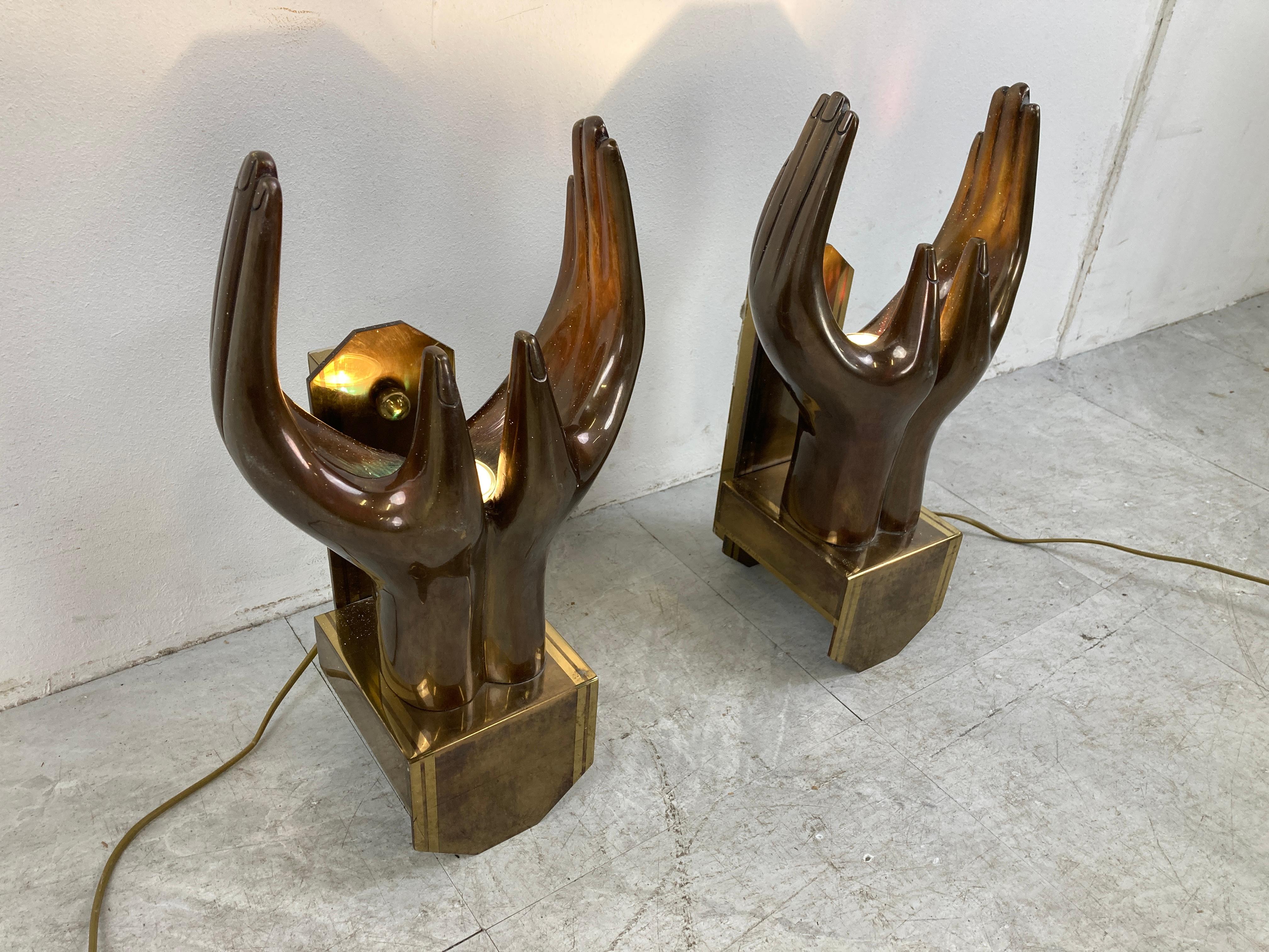 Pair of Bronze Hand Shaped Wall Lamps, 1990s For Sale 4
