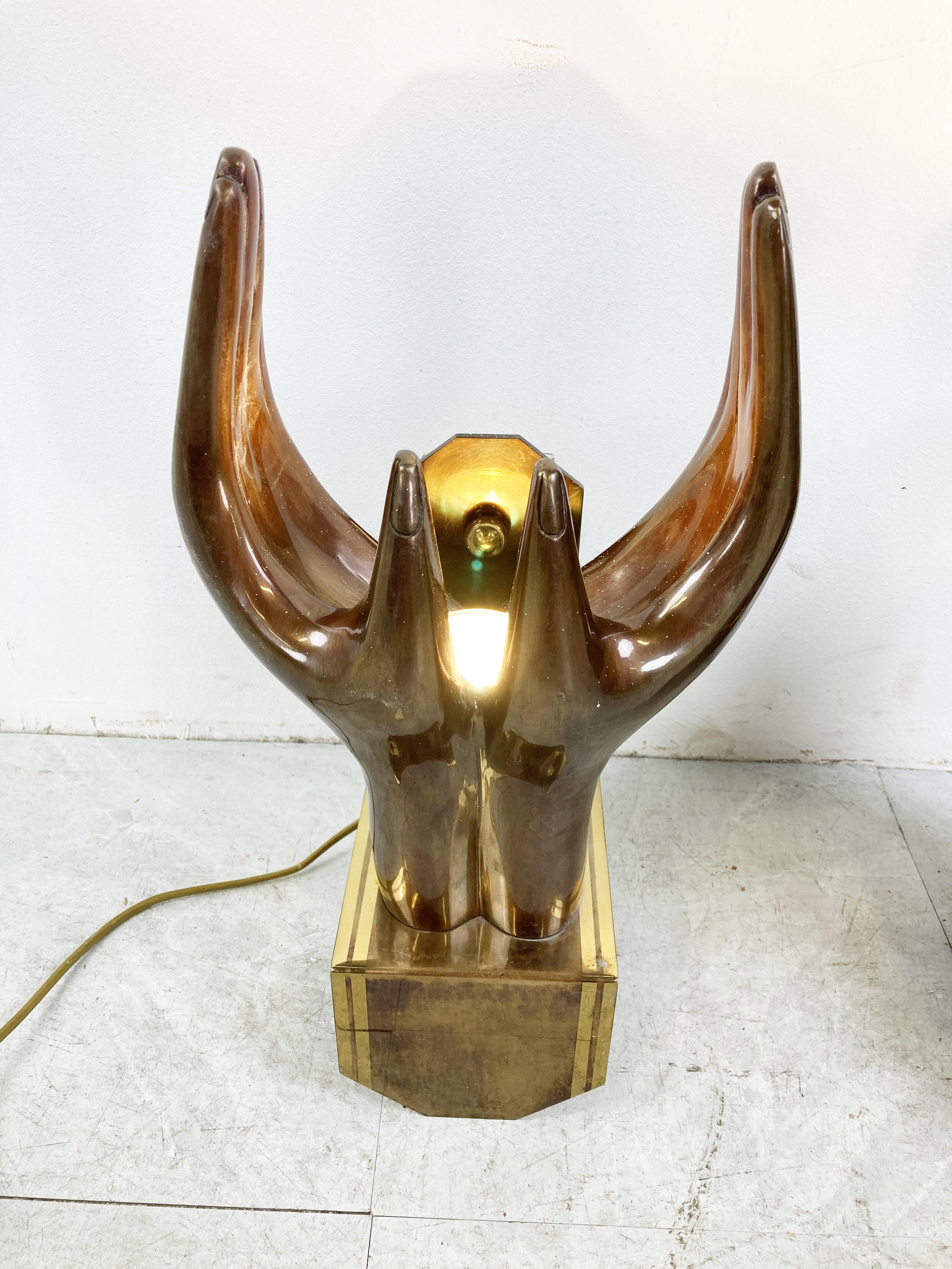 Pair of Bronze Hand Shaped Wall Lamps, 1990s For Sale 5