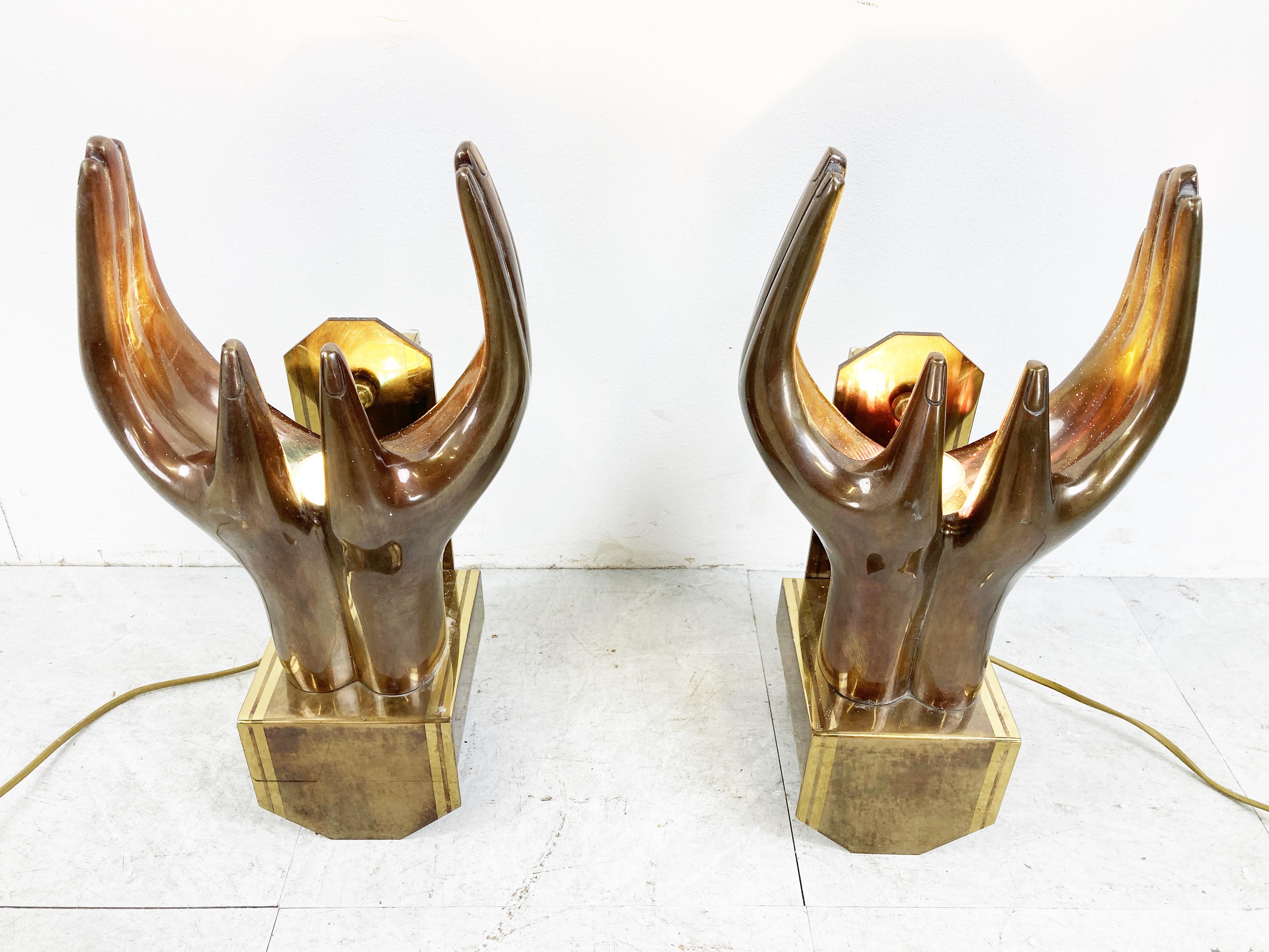 Pair of Bronze Hand Shaped Wall Lamps, 1990s For Sale 6