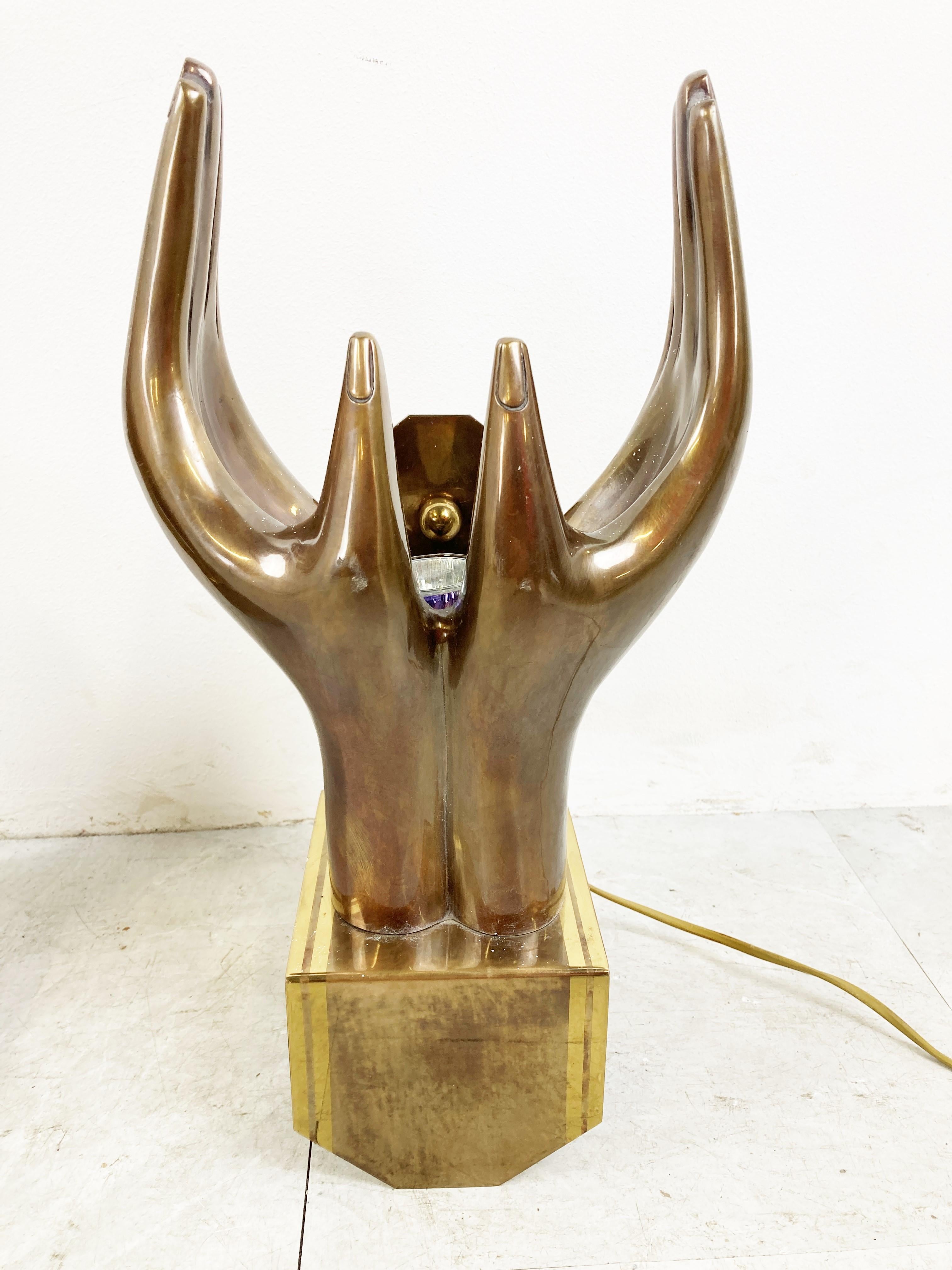 Late 20th Century Pair of Bronze Hand Shaped Wall Lamps, 1990s For Sale