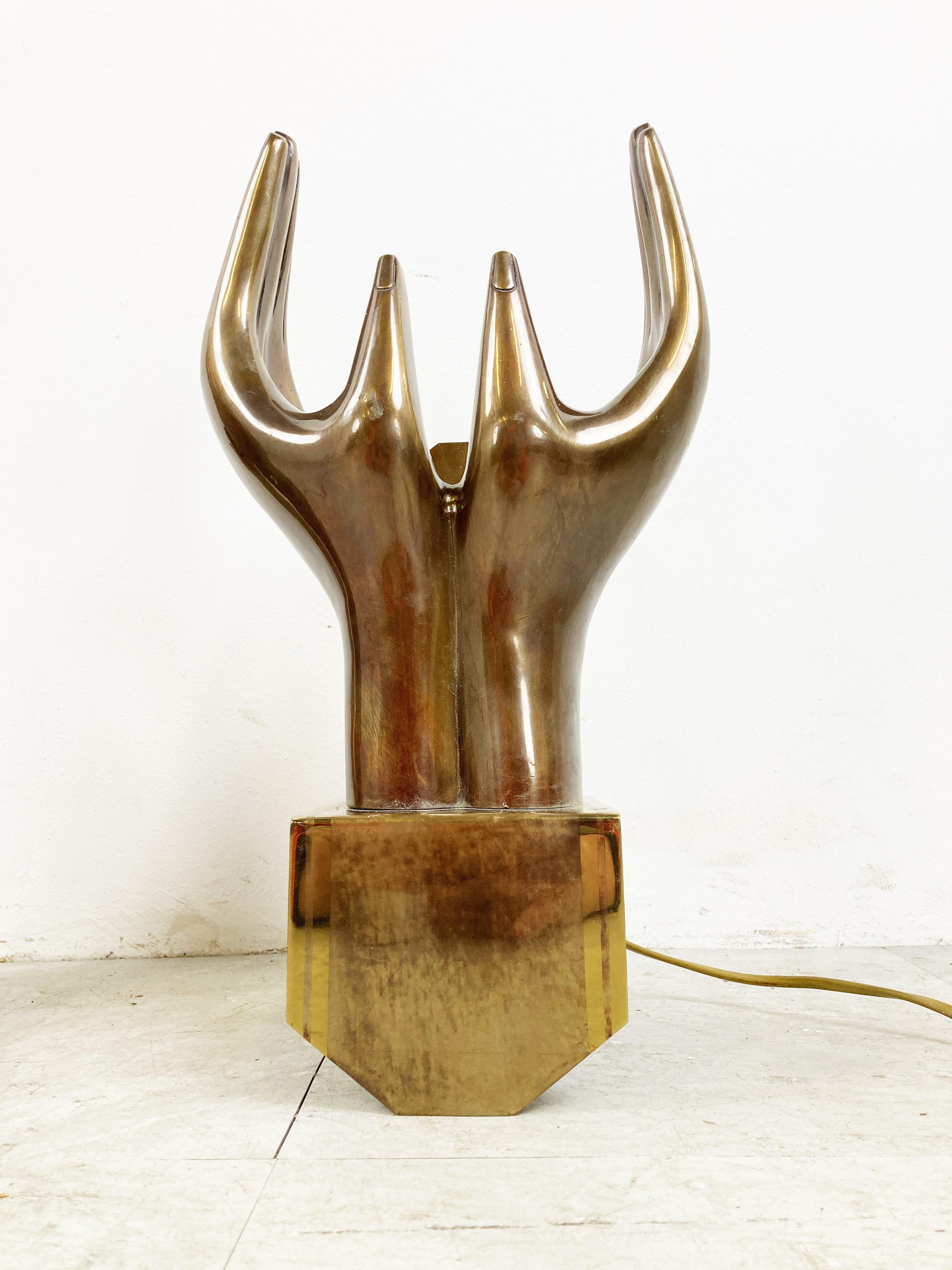 Pair of Bronze Hand Shaped Wall Lamps, 1990s For Sale 2