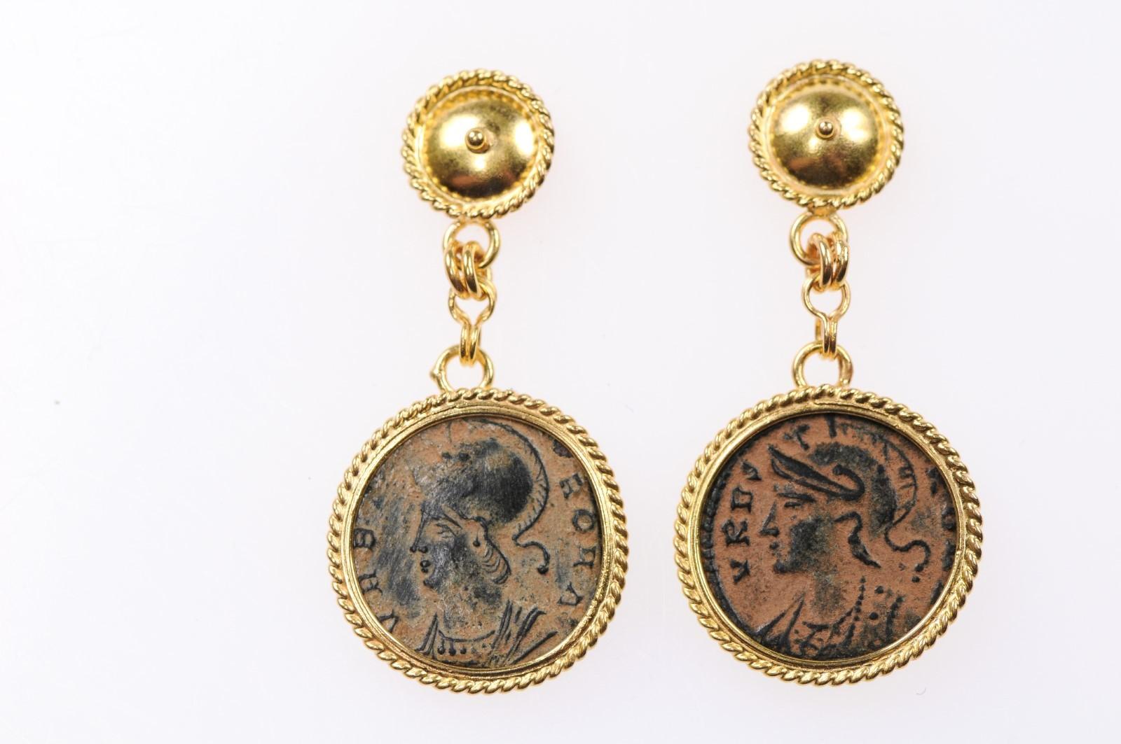 Pair of Bronze Hellenistic Coin Earrings In Excellent Condition For Sale In Atlanta, GA