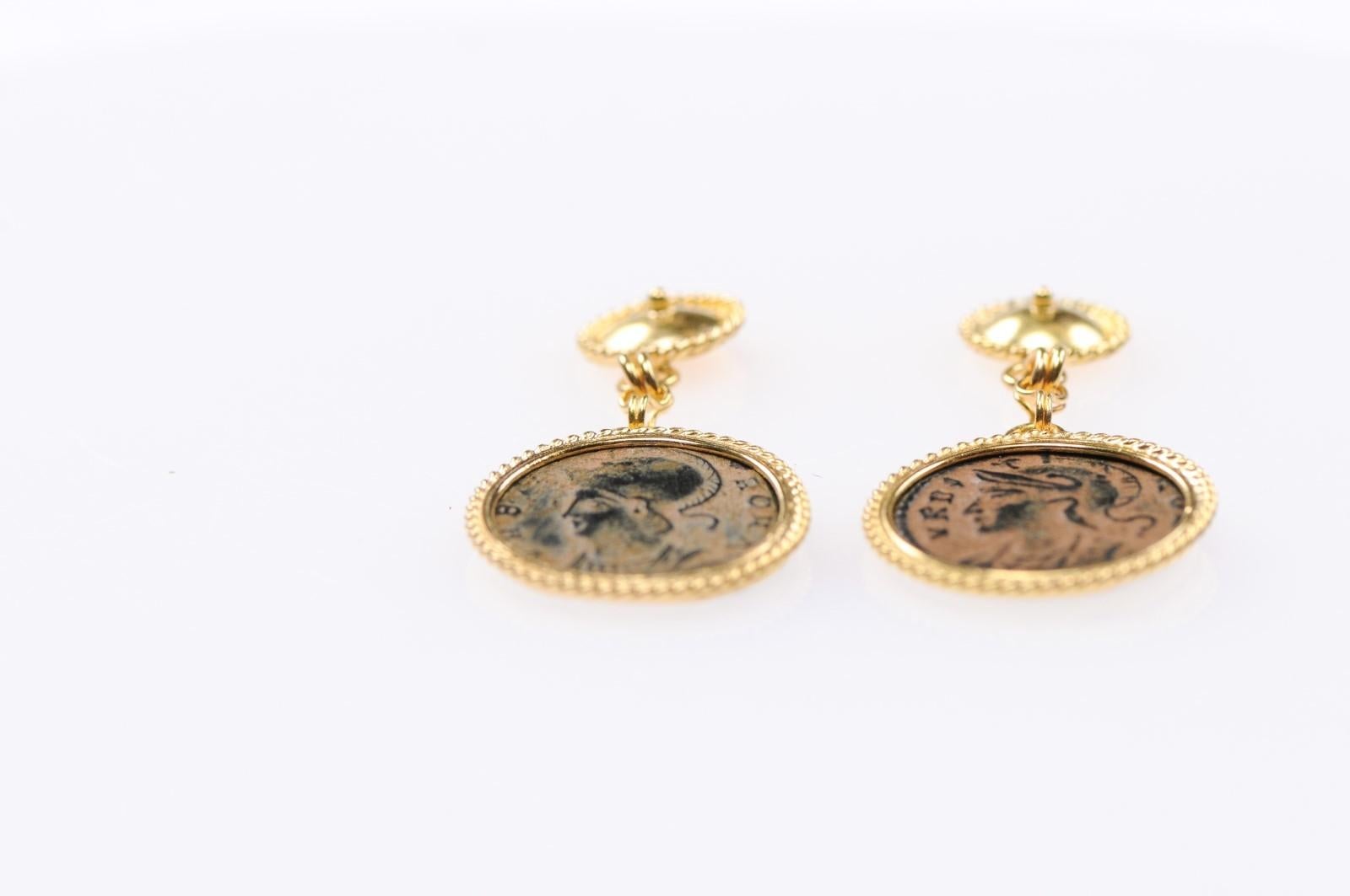 Women's or Men's Pair of Bronze Hellenistic Coin Earrings For Sale