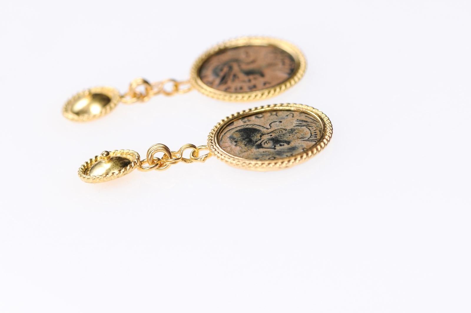 Pair of Bronze Hellenistic Coin Earrings For Sale 2