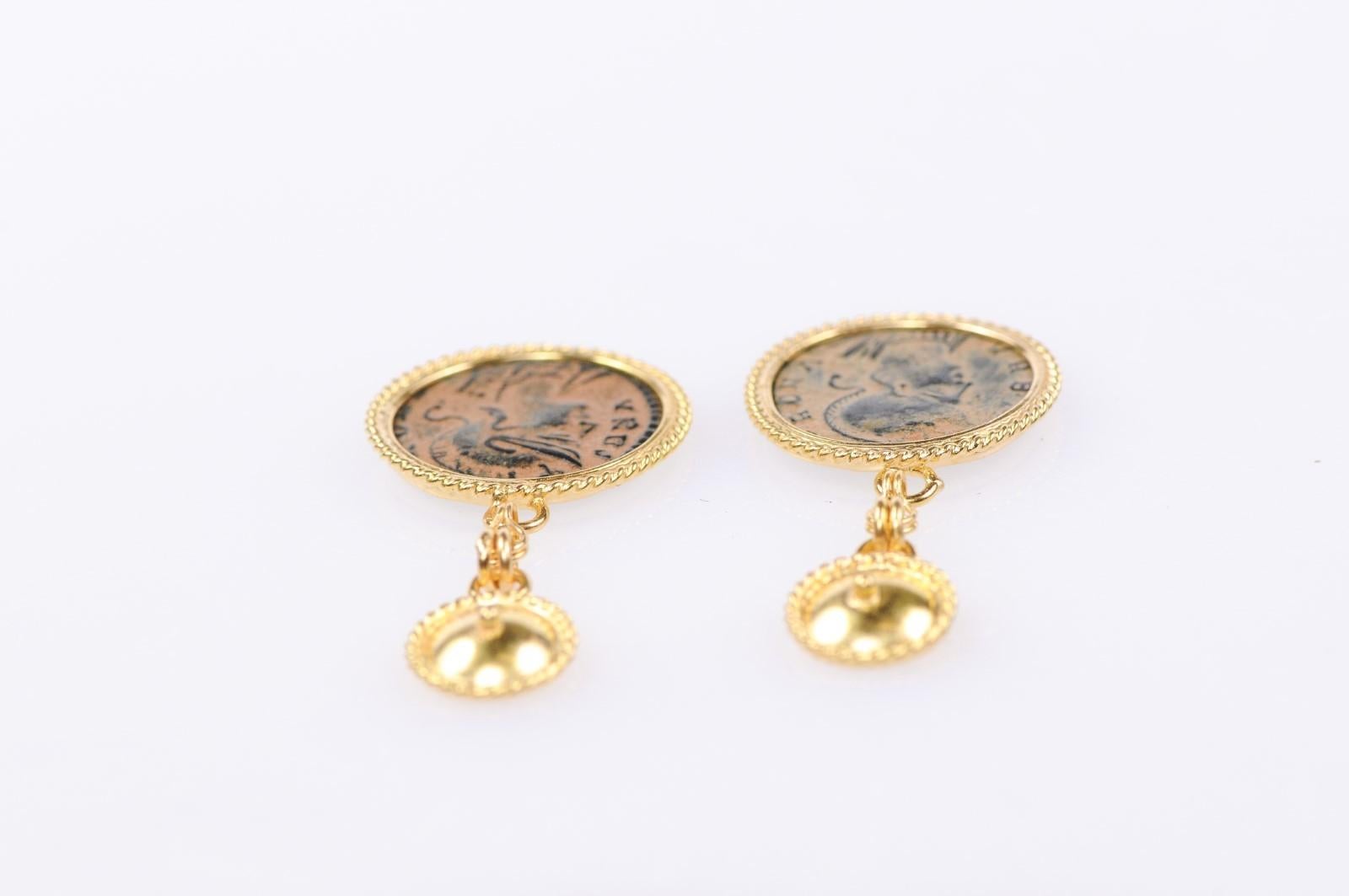 Pair of Bronze Hellenistic Coin Earrings For Sale 3