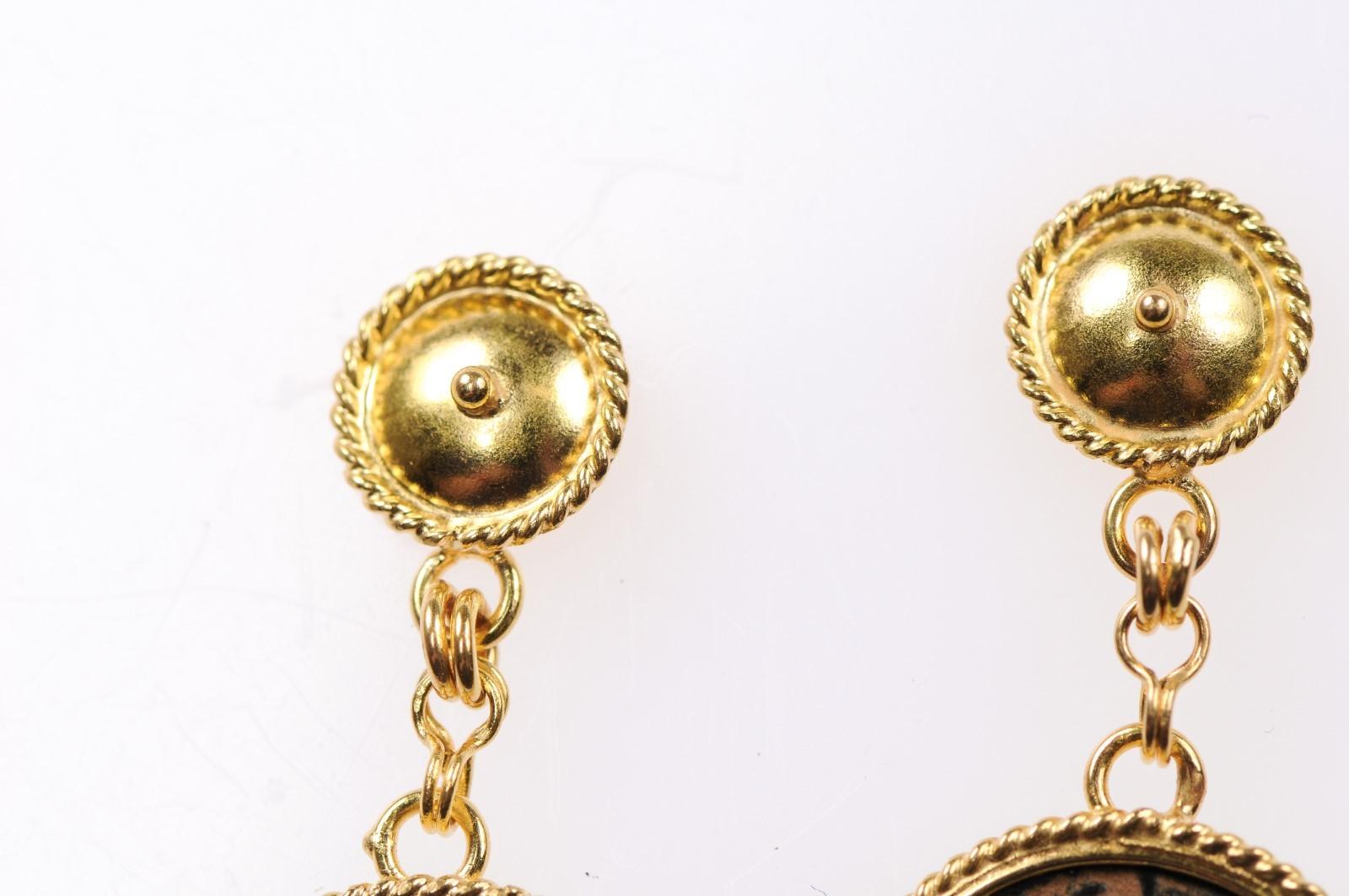 Pair of Bronze Hellenistic Coin Earrings For Sale 4