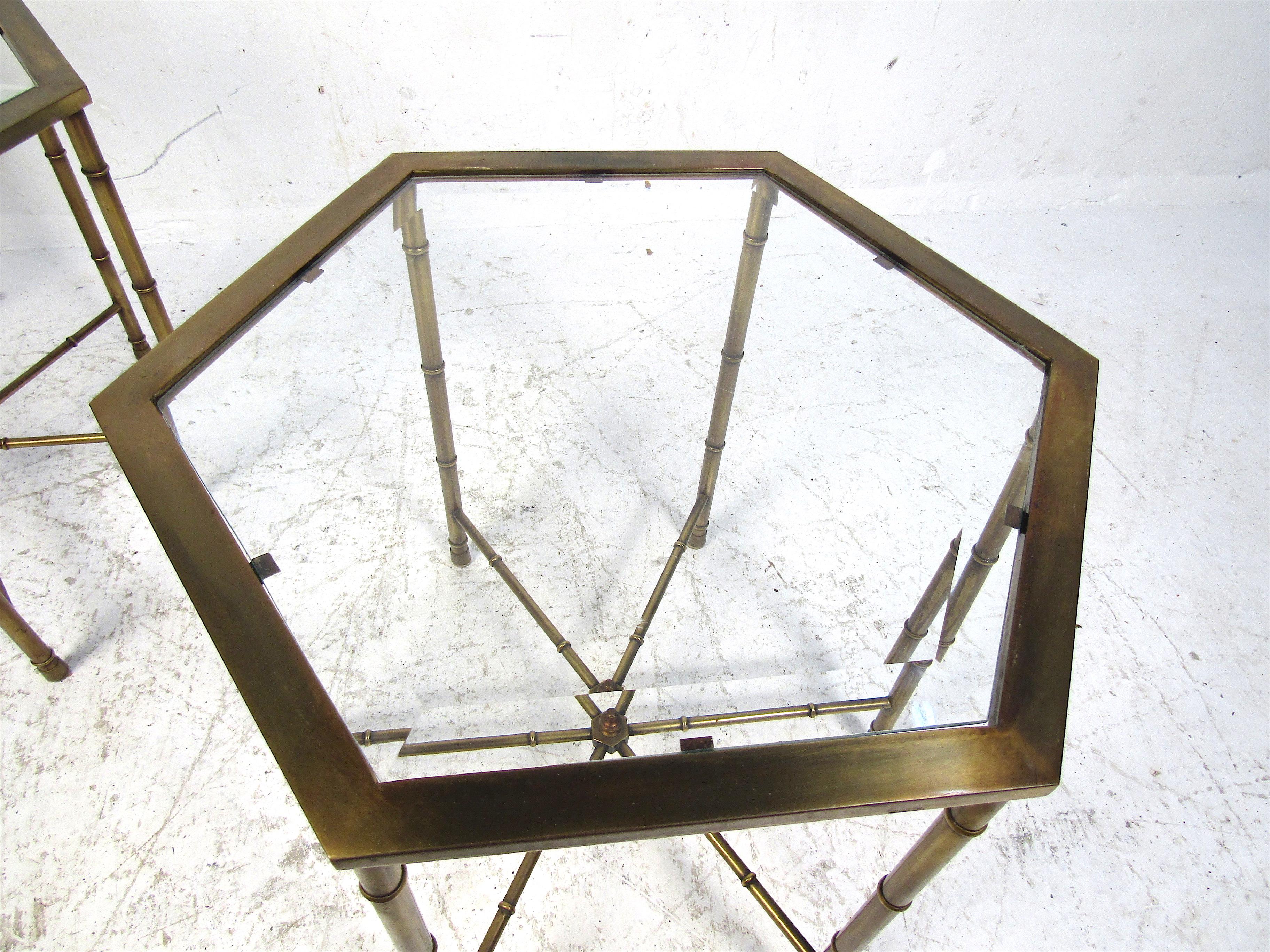 Pair of Bronze Hexagonal End Tables For Sale 1