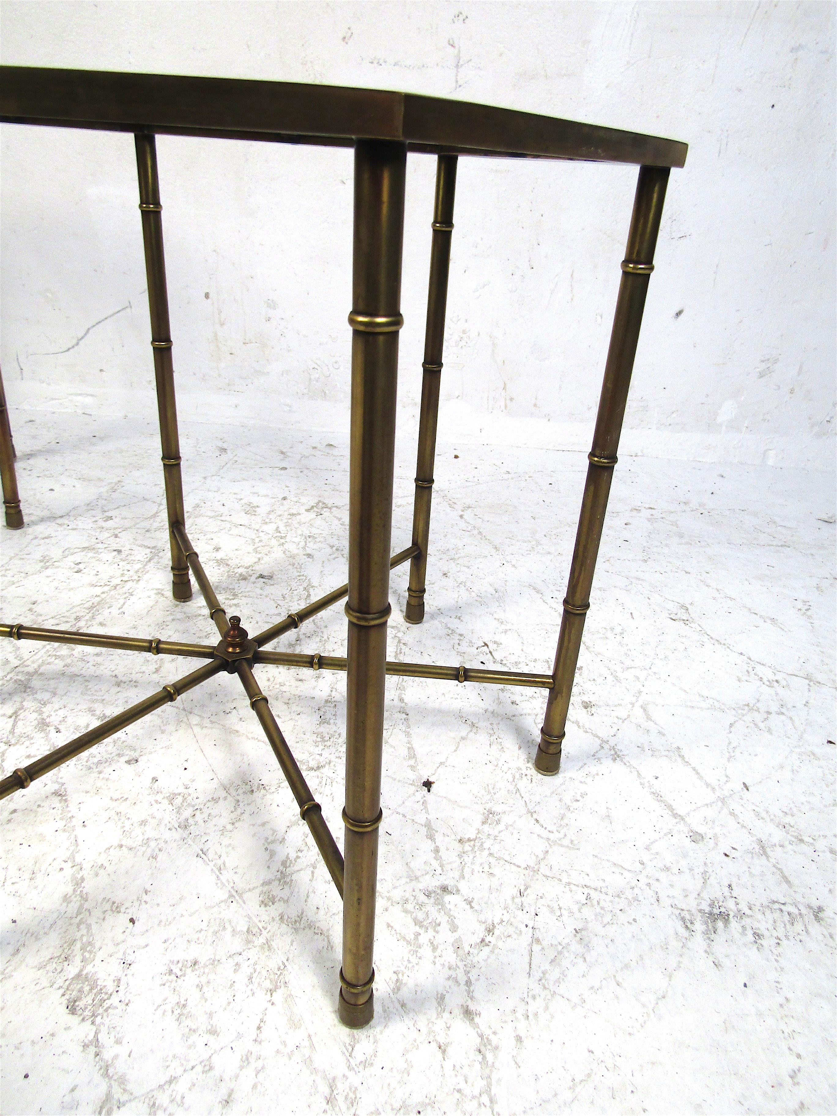 Pair of Bronze Hexagonal End Tables For Sale 4
