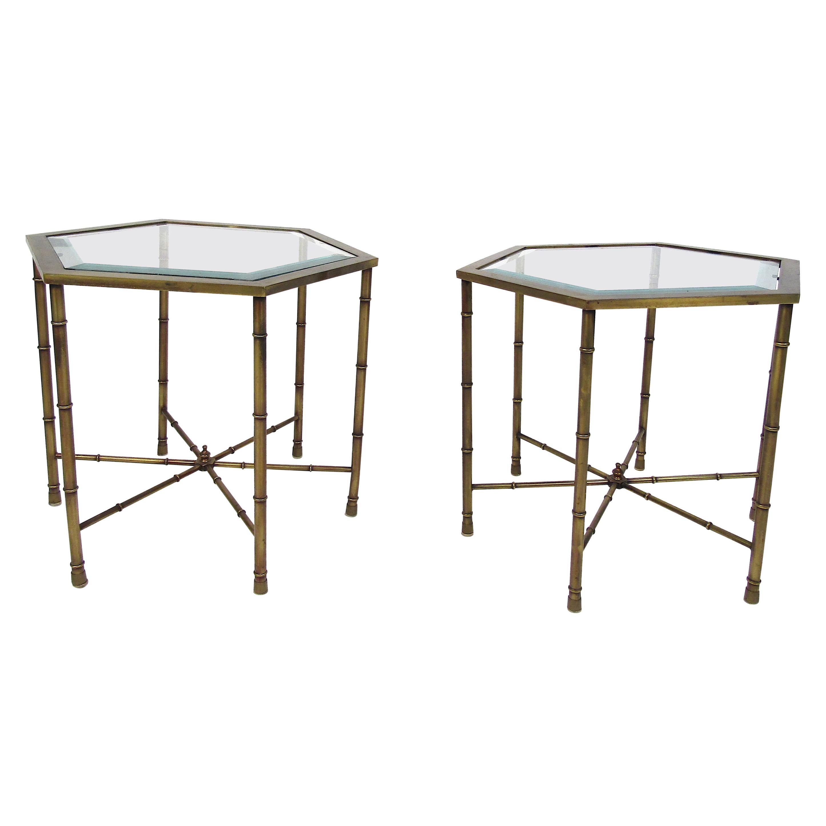 Pair of Bronze Hexagonal End Tables For Sale