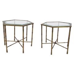 Vintage Pair of Bronze Hexagonal End Tables
