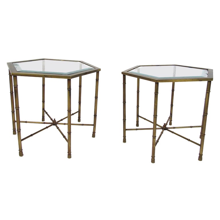 Pair of Bronze Hexagonal End Tables For Sale