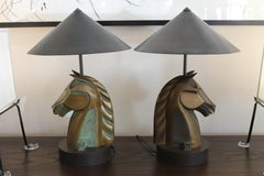Pair of Bronze Horse Head Lamps
