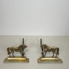 Pair of Bronze Horses Andirons