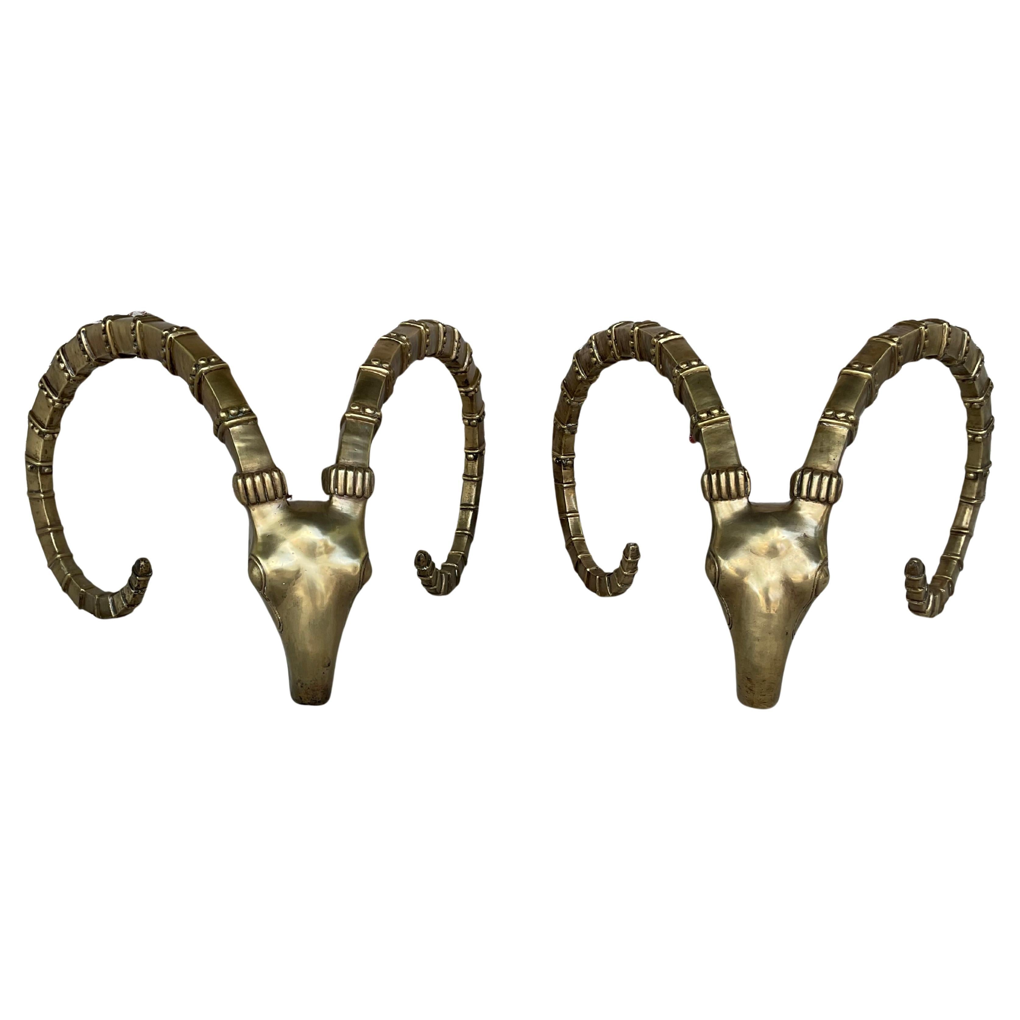Italian Pair of Bronze Ibex Rams Heads Table Base, after Alain Chervet