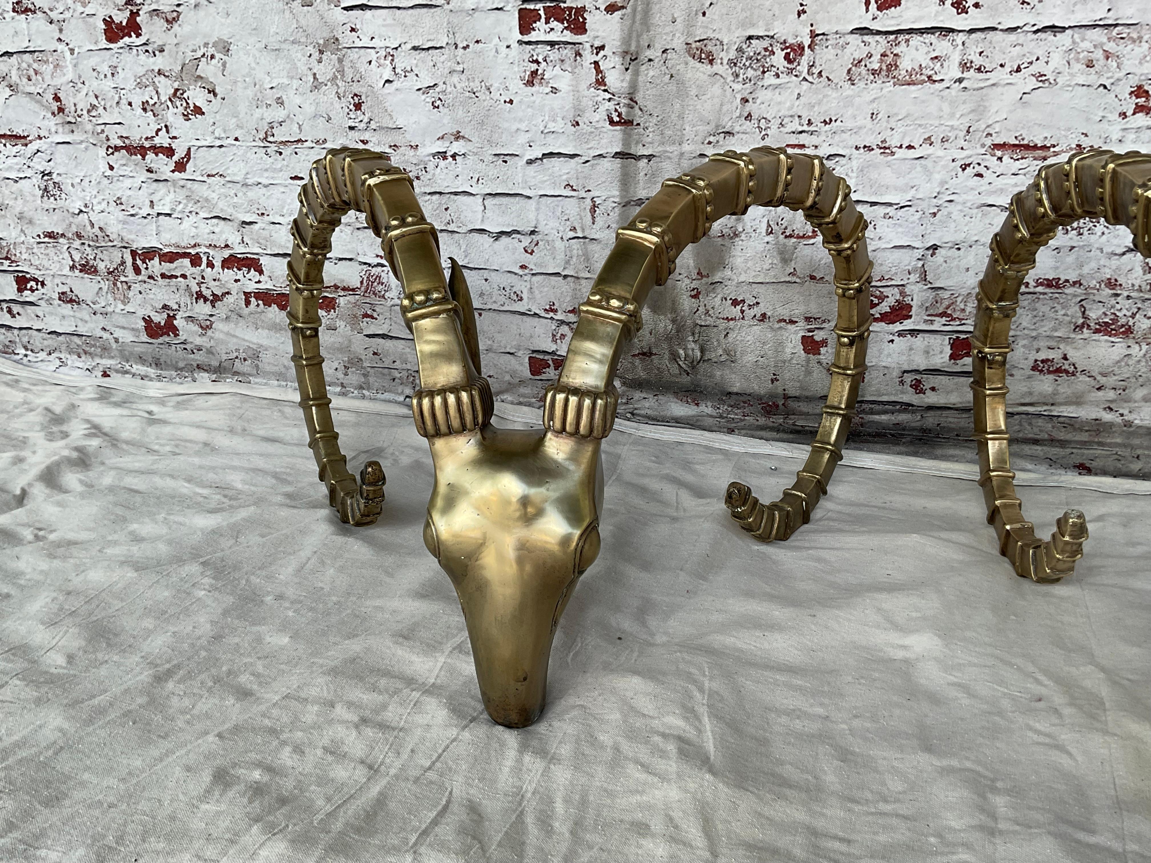 20th Century Pair of Bronze Ibex Rams Heads Table Base, after Alain Chervet