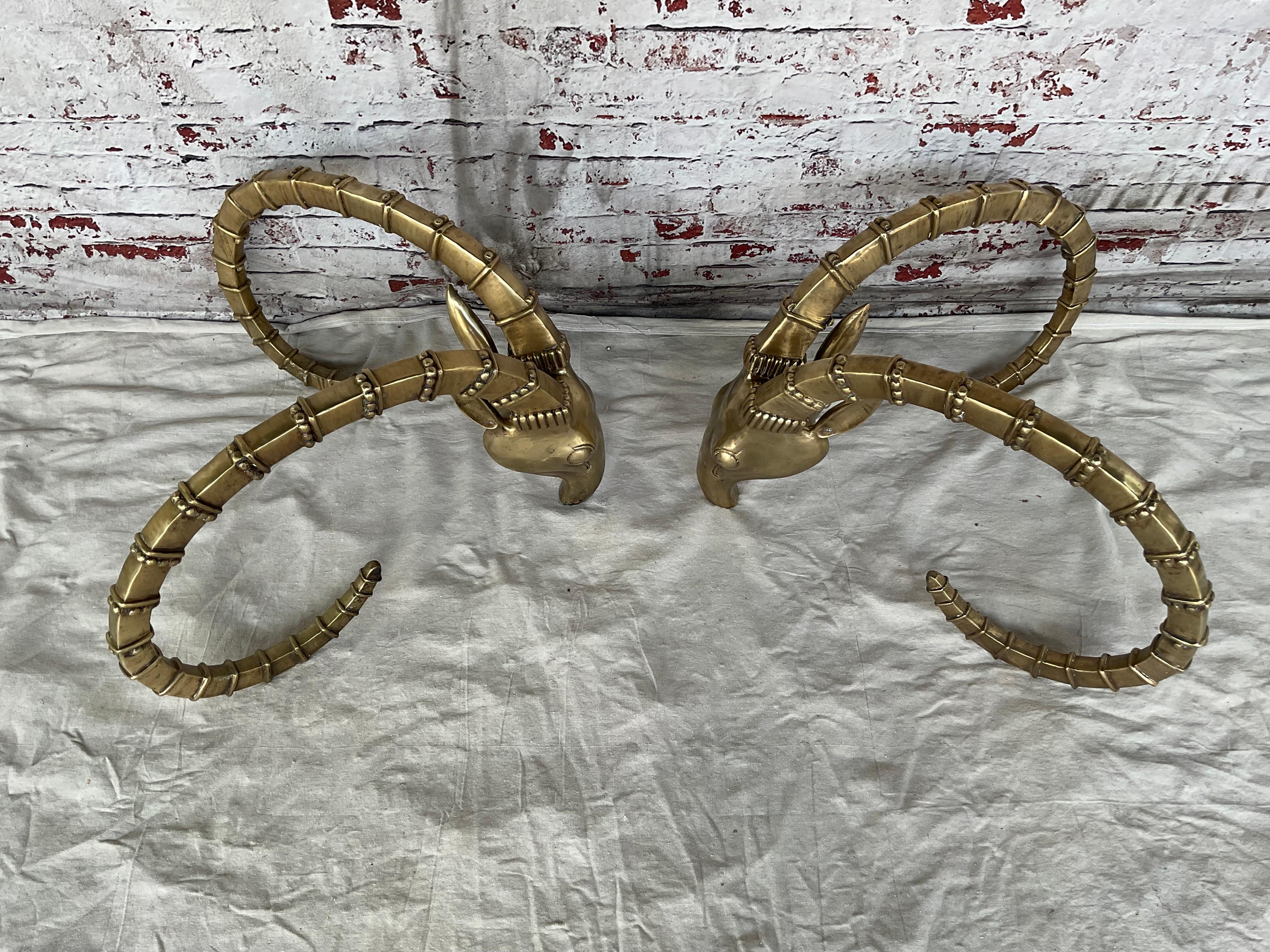 Pair of Bronze Ibex Rams Heads Table Base, after Alain Chervet 1