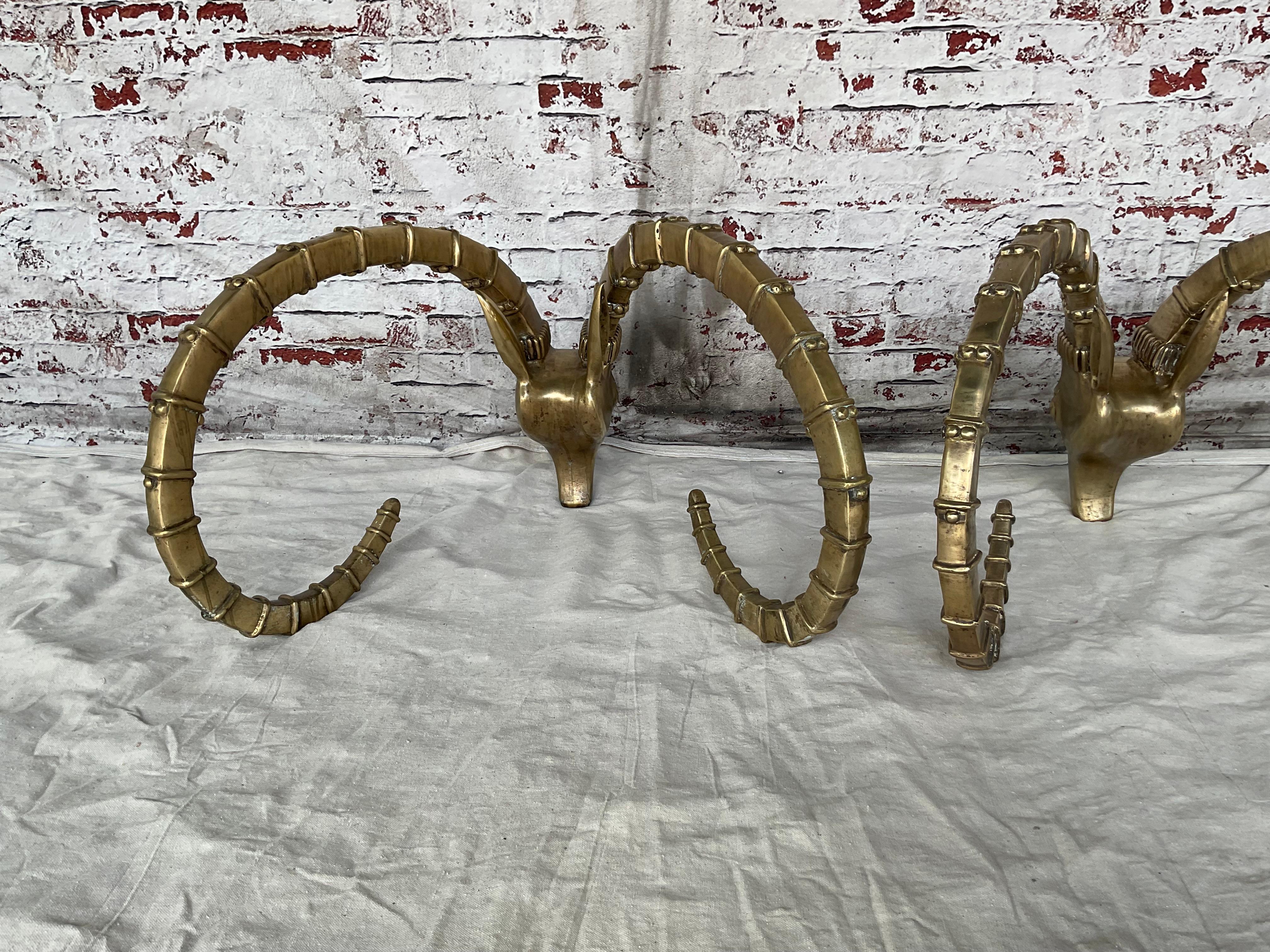 Pair of Bronze Ibex Rams Heads Table Base, after Alain Chervet 2
