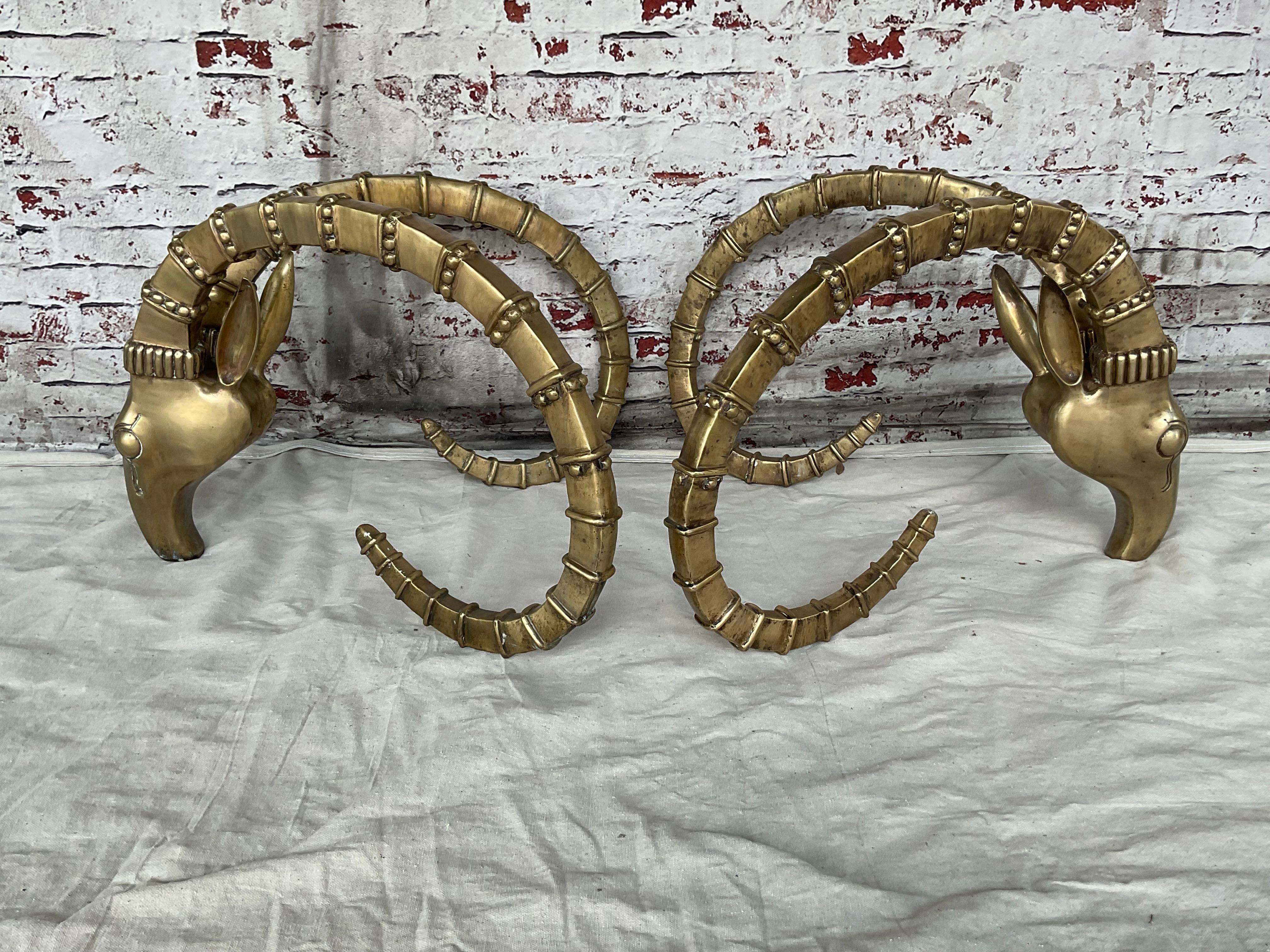 Pair of Bronze Ibex Rams Heads Table Base, after Alain Chervet 3