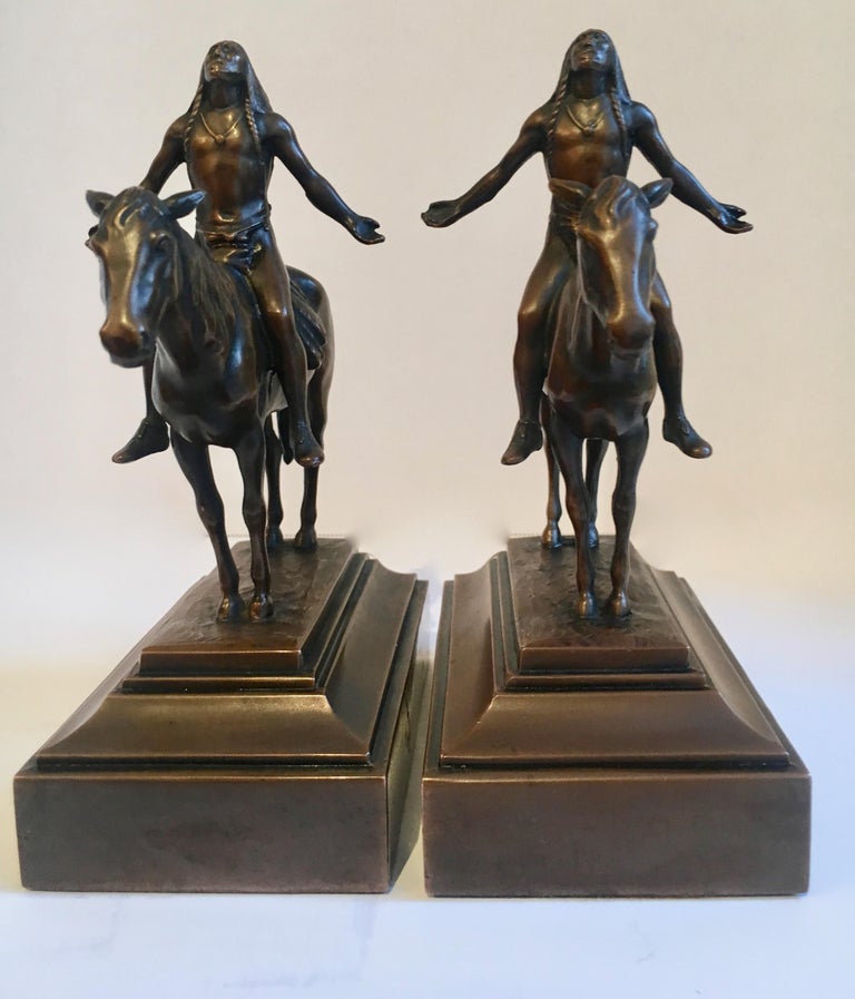 Pair of Bronze Indian "Appeal to the Gods" by Cyrus Dallin Bookends at