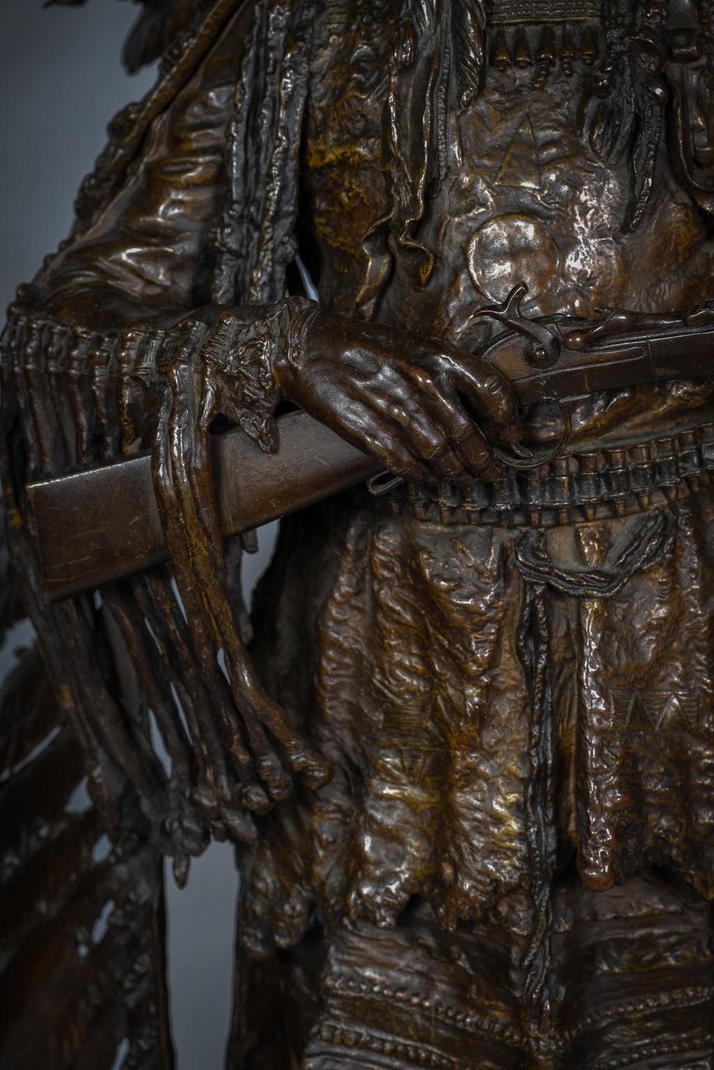 Pair of Bronze Indian Sculptures of 'War and Peace', by Carl Kauba (1865-1922).