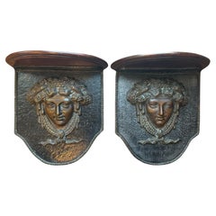 Vintage Pair of Bronze & Iron Versace Style Medusa Corbels