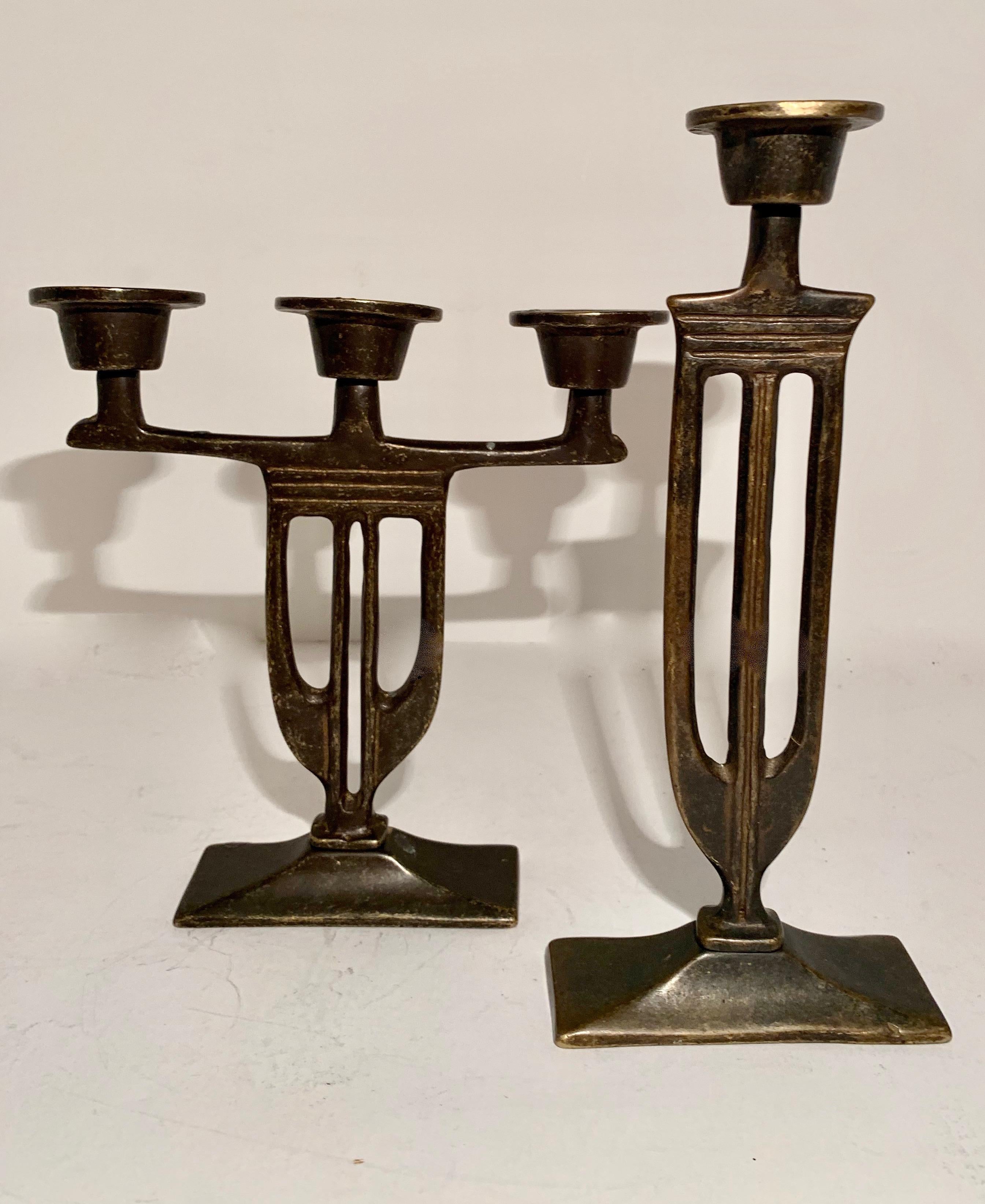 Pair of Italian Arts and Crafts Mission Style Candlesticks - this lovely pair are the perfect compliment to the Arts and Crafts space! Well made with design influenced the more organic Italian arts and crafts space

second candle stick is:
1.5